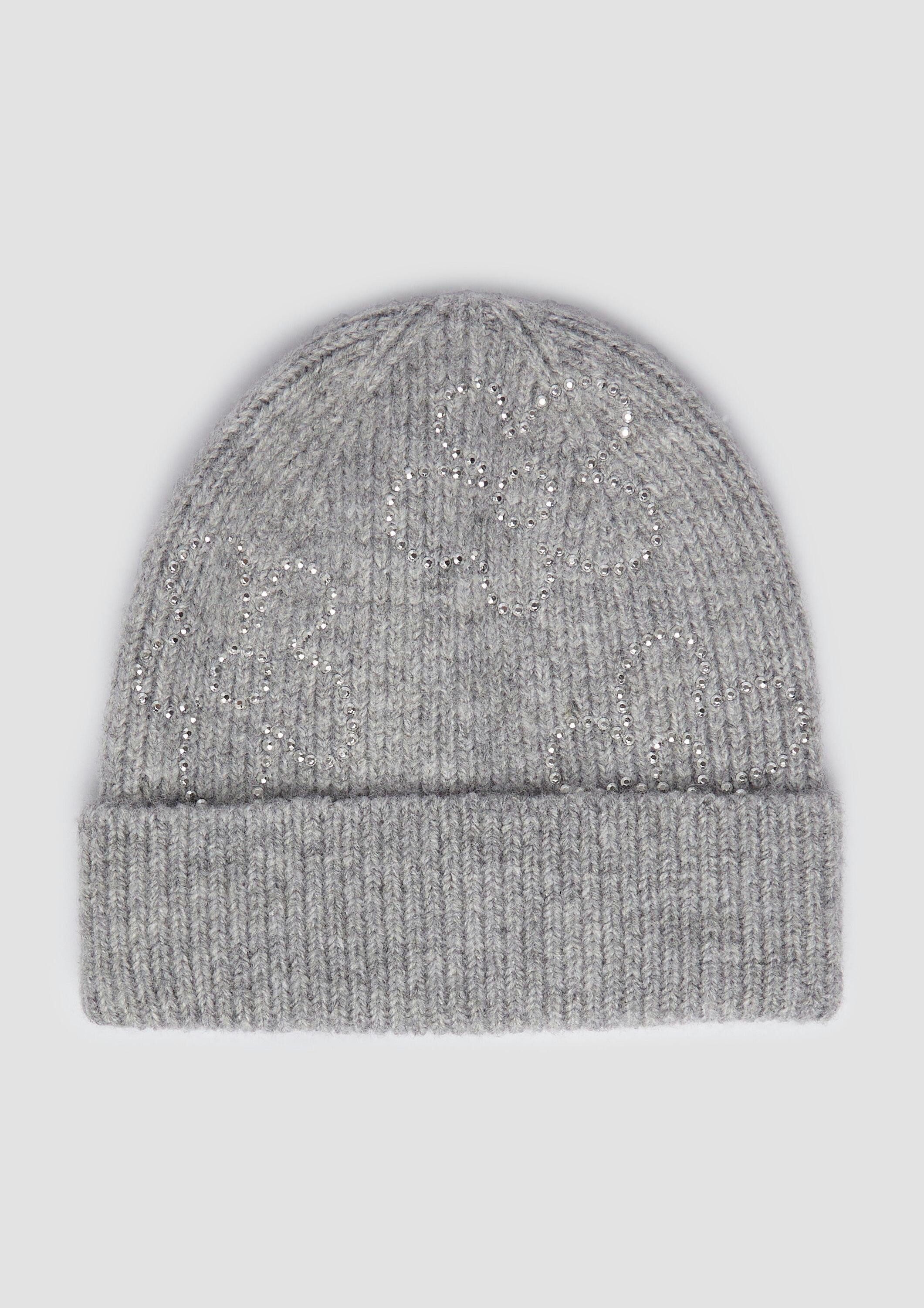 s.Oliver Strickmütze Mütze Kuschelige Strickmütze mit Blüten aus Schmucksteinen