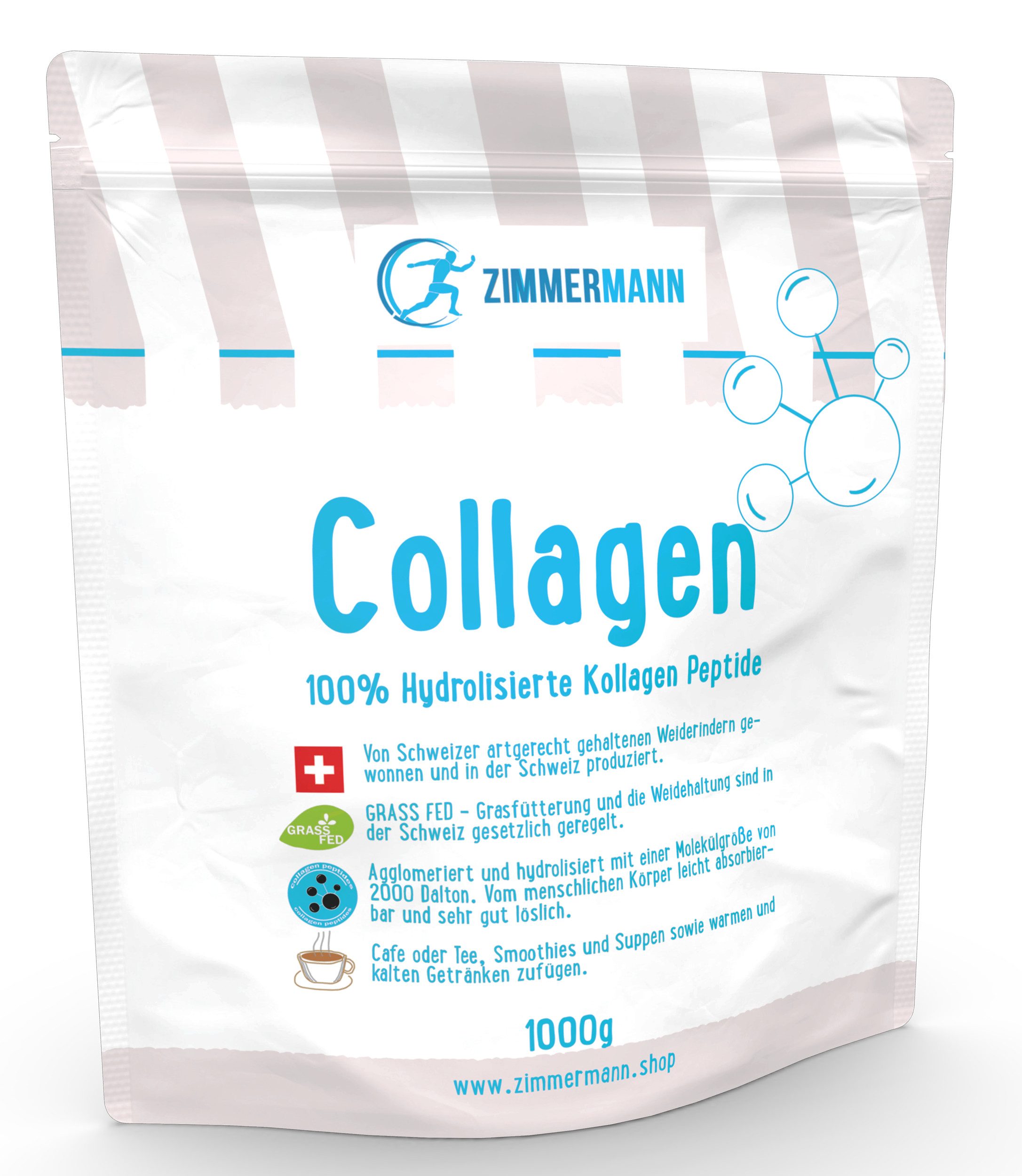 Zimmermann Zimmermann Collagen Pulver 1000g - Bioaktives Hydrolysat Pulver