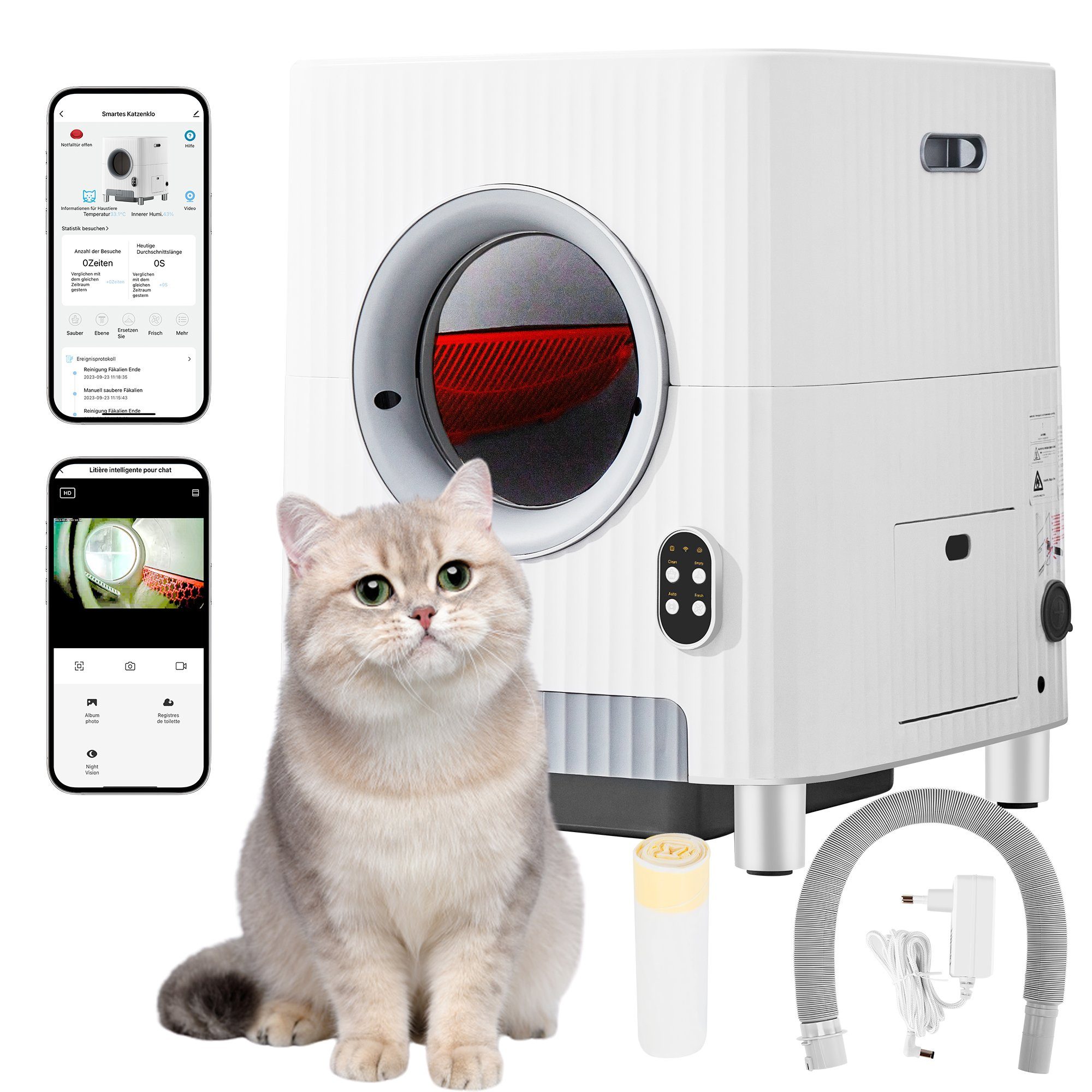 Ulife Katzentoilette 68L extra große Kapazität intelligente Katzentoilette, geeignet für 8kg,Privatsphäre-Kamera für Echtzeit-Überwachung