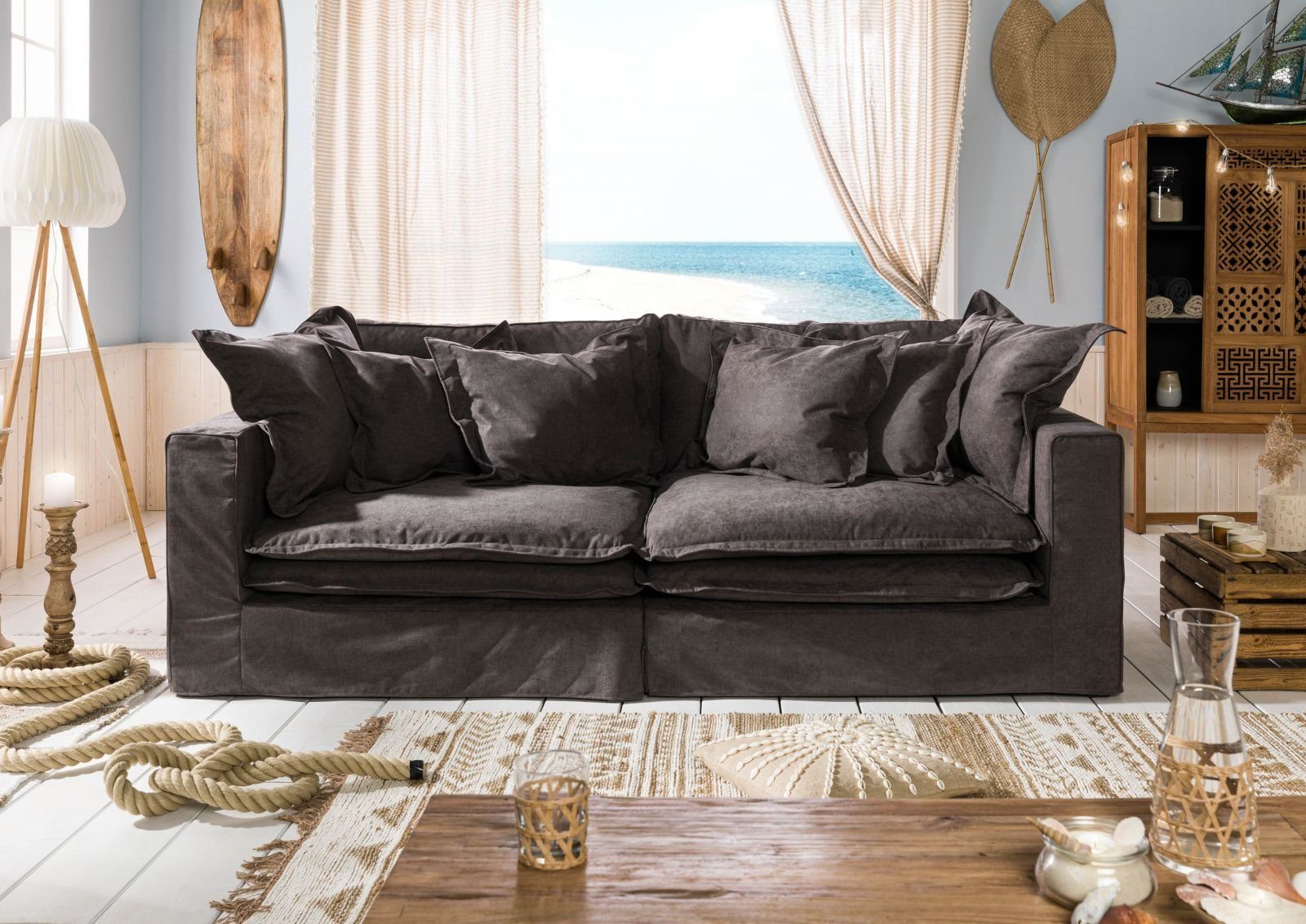 Massivmoebel24 Sofa SOFAS, 2-Sitzer 238x117x90 dunkelgrau SYLT