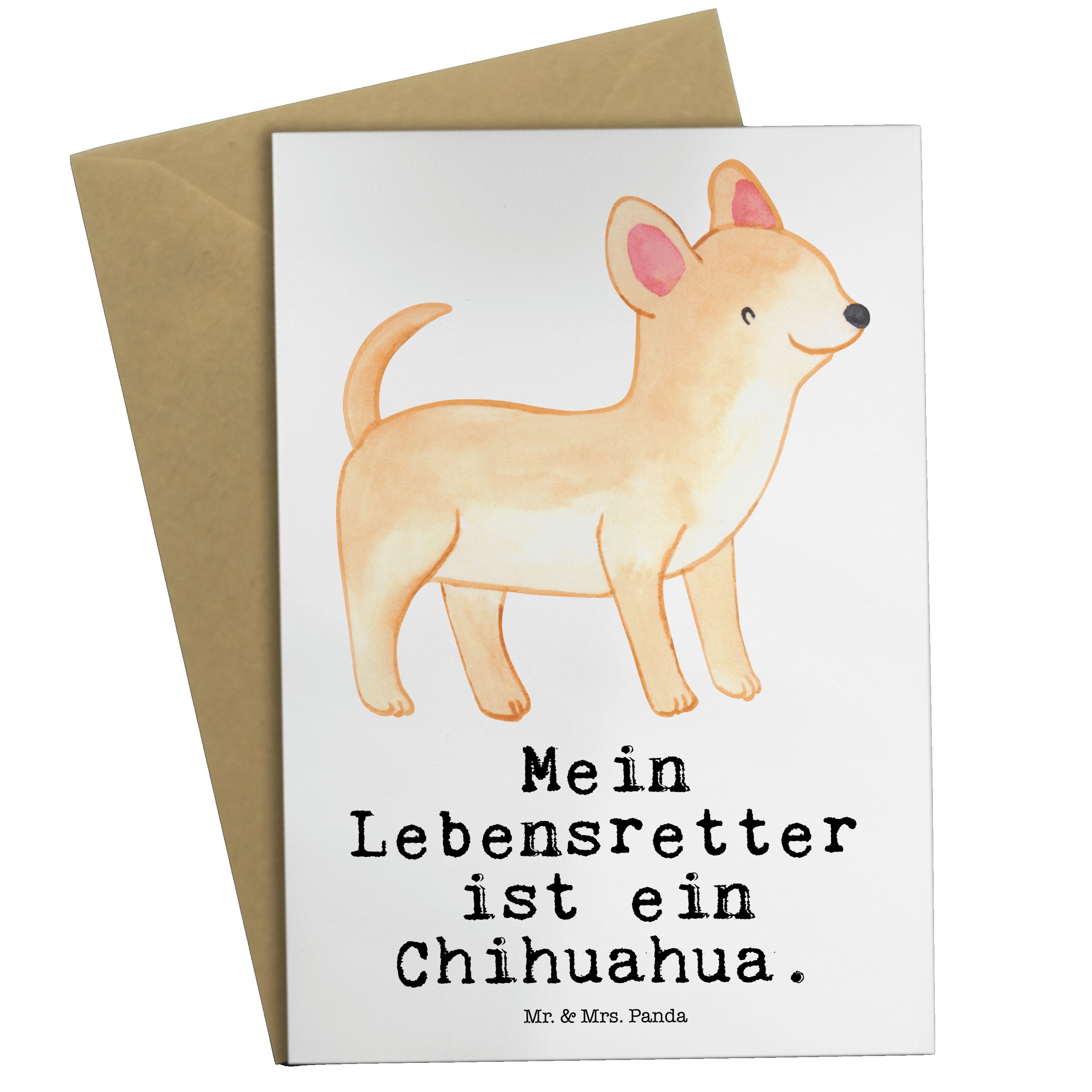 Mr. & Mrs. Panda Grußkarte Chihuahua Lebensretter - Weiß - Geschenk, Geburtstagskarte, Rassehund
