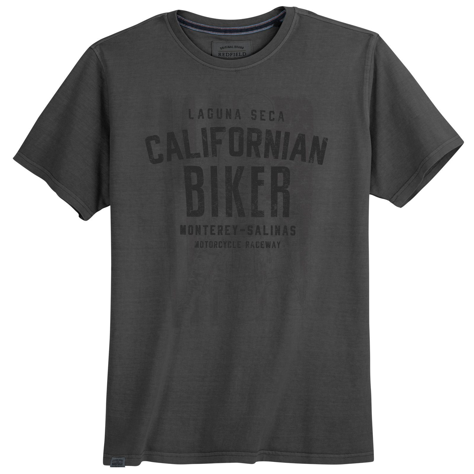 redfield Rundhalsshirt Große Größen Herren T-Shirt schwarz Print Californian Biker Redfield