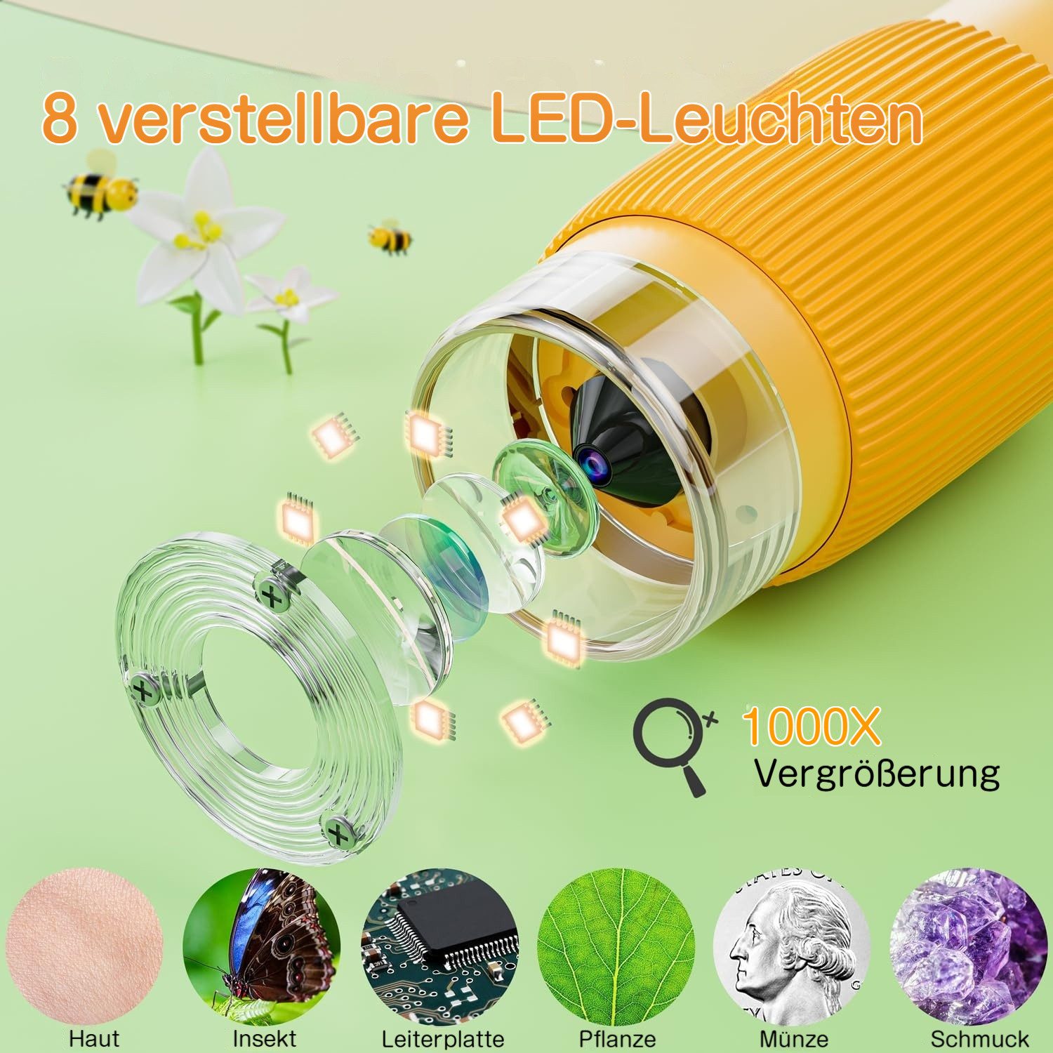 Tekoo Kindermikroskop Digital 1000x 2,0" IPS-Display inkl. 64GB Kindermikroskop (50x-1000x, 2,0" IPS-Farbdisplay, 50-1000x Zoom, inkl. 64GB Micro SD-Karte)