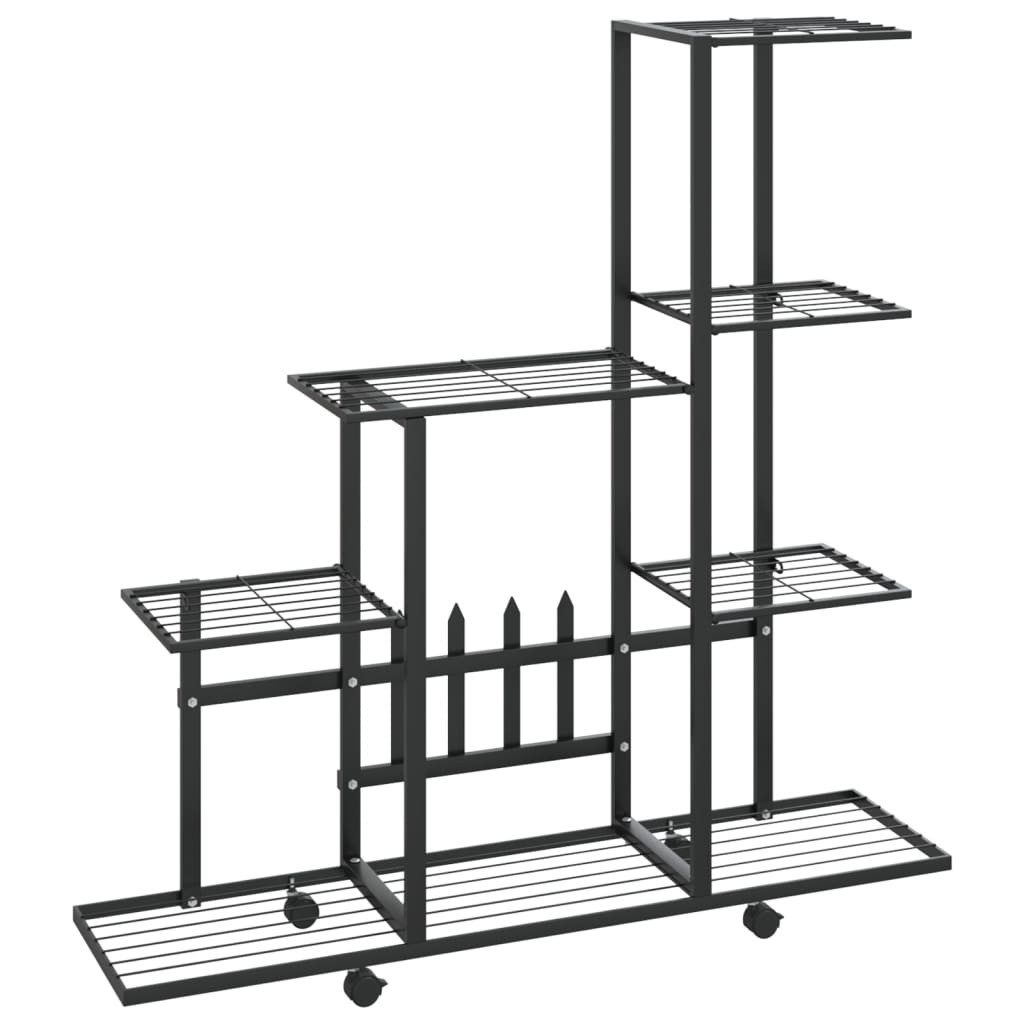 vidaXL Blumenständer, Pflanzständer auf Rollen 94,5x25x92,5 cm Schwarz Metall