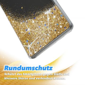 EAZY CASE Handyhülle Liquid Glittery Case für Samsung Galaxy Note 20 6,7 Zoll, Durchsichtig Back Case Handy Softcase Silikonhülle Glitzer Cover Gold