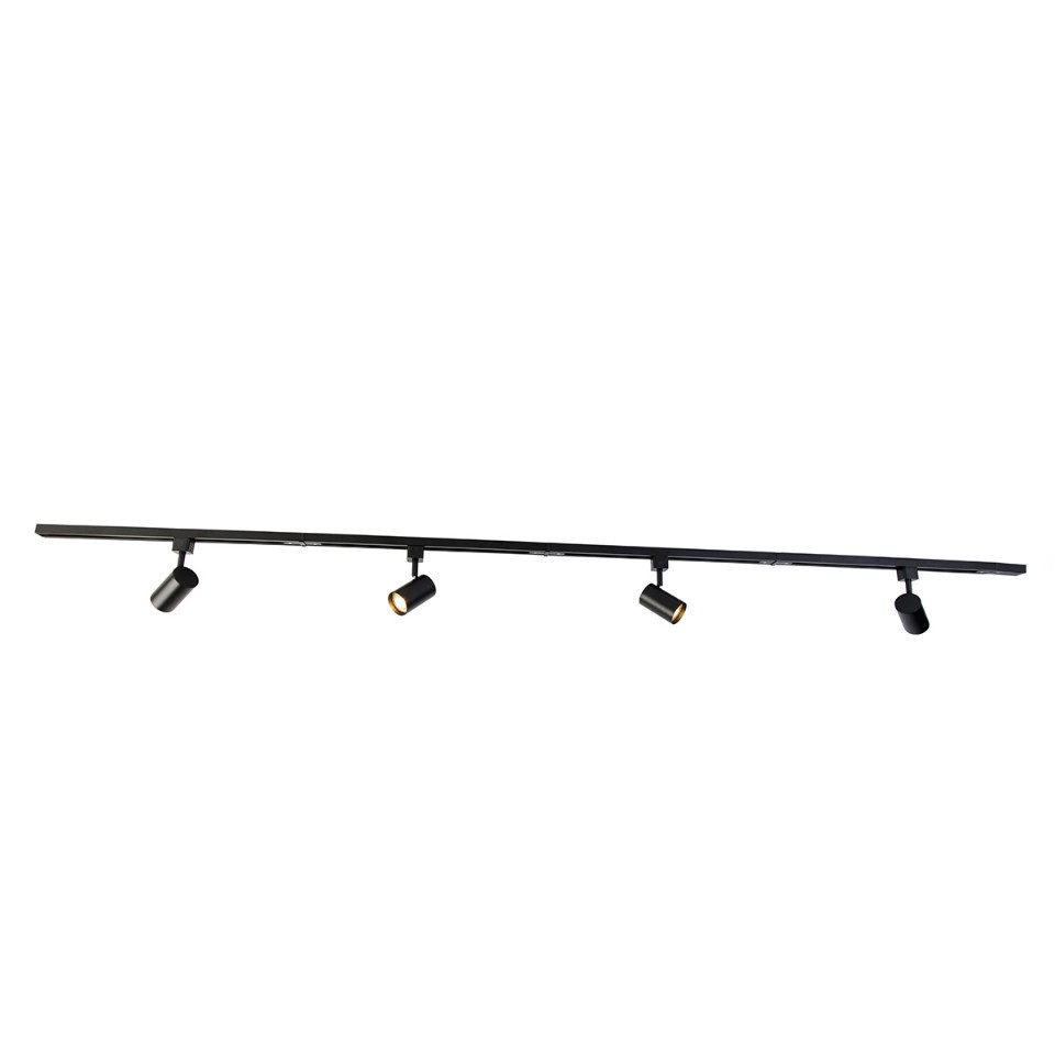 Qazqa Комплекты рельсовой системы Yade, 210 cm, (1-tlg), GU10, Schwarz, Modern, Aluminium, Deckenstrahler 4-flammig