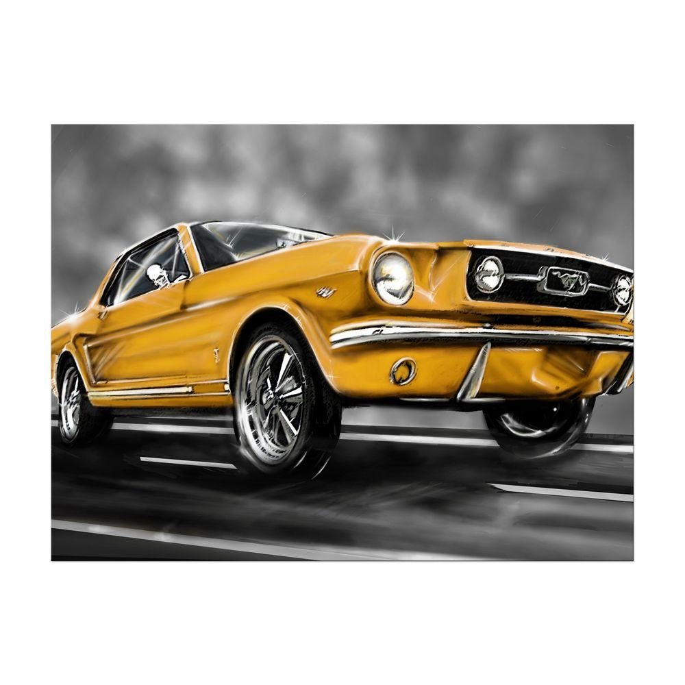 Bilderdepot24 Leinwandbild Mustang Graphic - gelb, Fahrzeuge