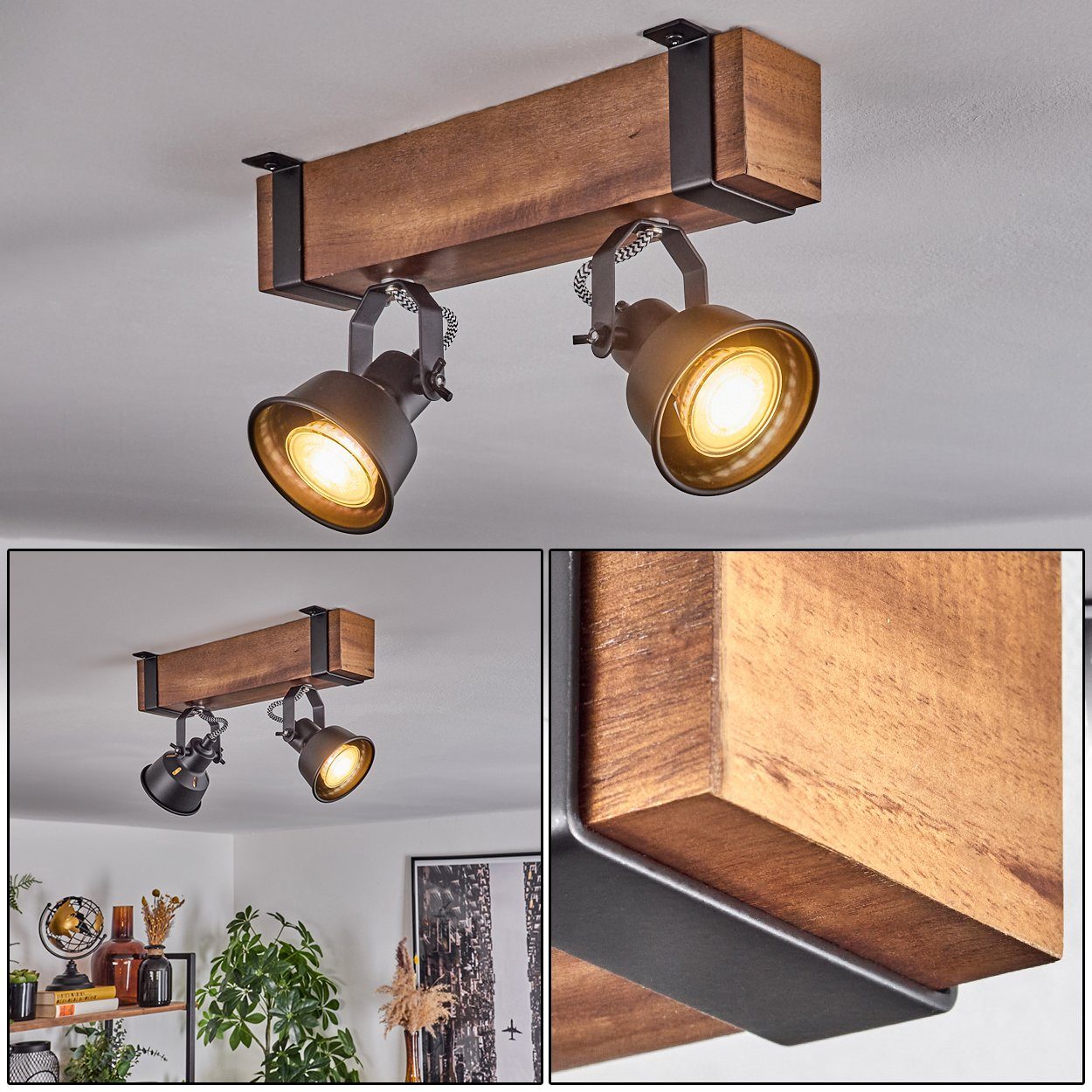 hofstein Deckenleuchte moderne Deckenlampe aus Metall/Holz günstig online kaufen