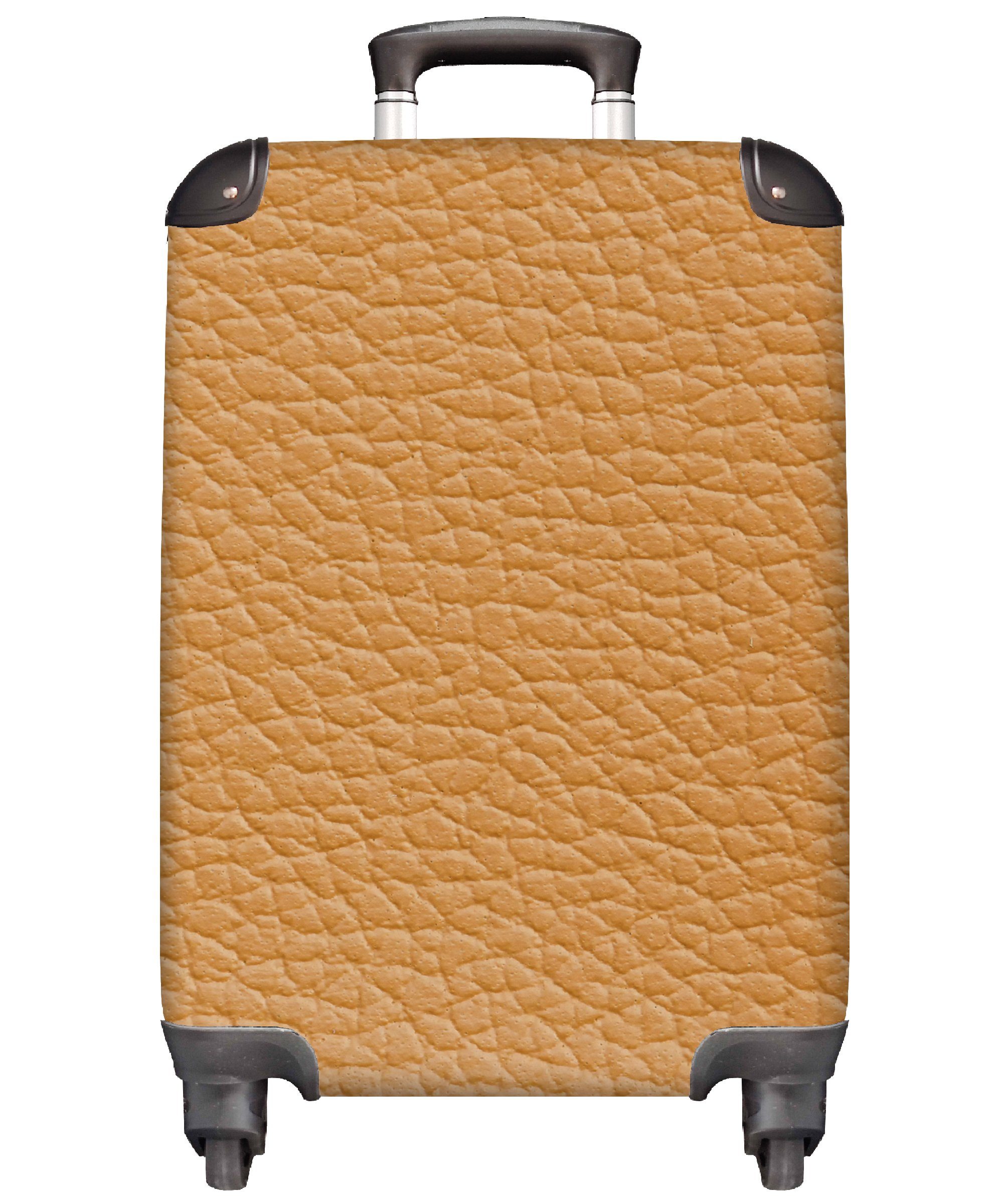 MuchoWow Handgepäckkoffer Leder - Strukturiert - Leder-Optik - Orange, 4 Rollen, Reisetasche mit rollen, Handgepäck für Ferien, Trolley, Reisekoffer