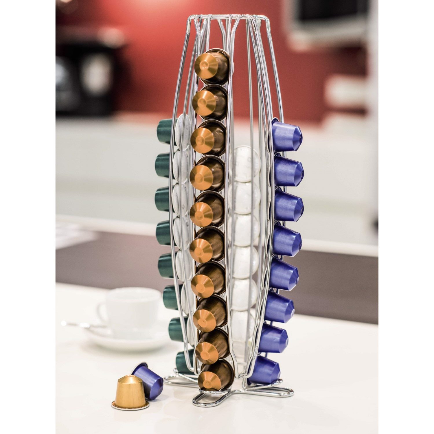 Xavax Kapselhalter Kapsel-Halter Halterung Ständer Torre Silber, Spender Metall passend für 40x Nespresso Kaffee-Kapseln Caps – Bild 5 von 5