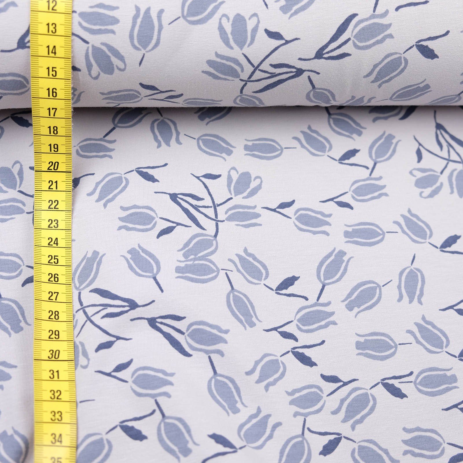 larissastoffe Stoff Bio Jersey Blumen Überbreite Tulpe christal blau, Meterware, 50 cm x 160 cm überbreit