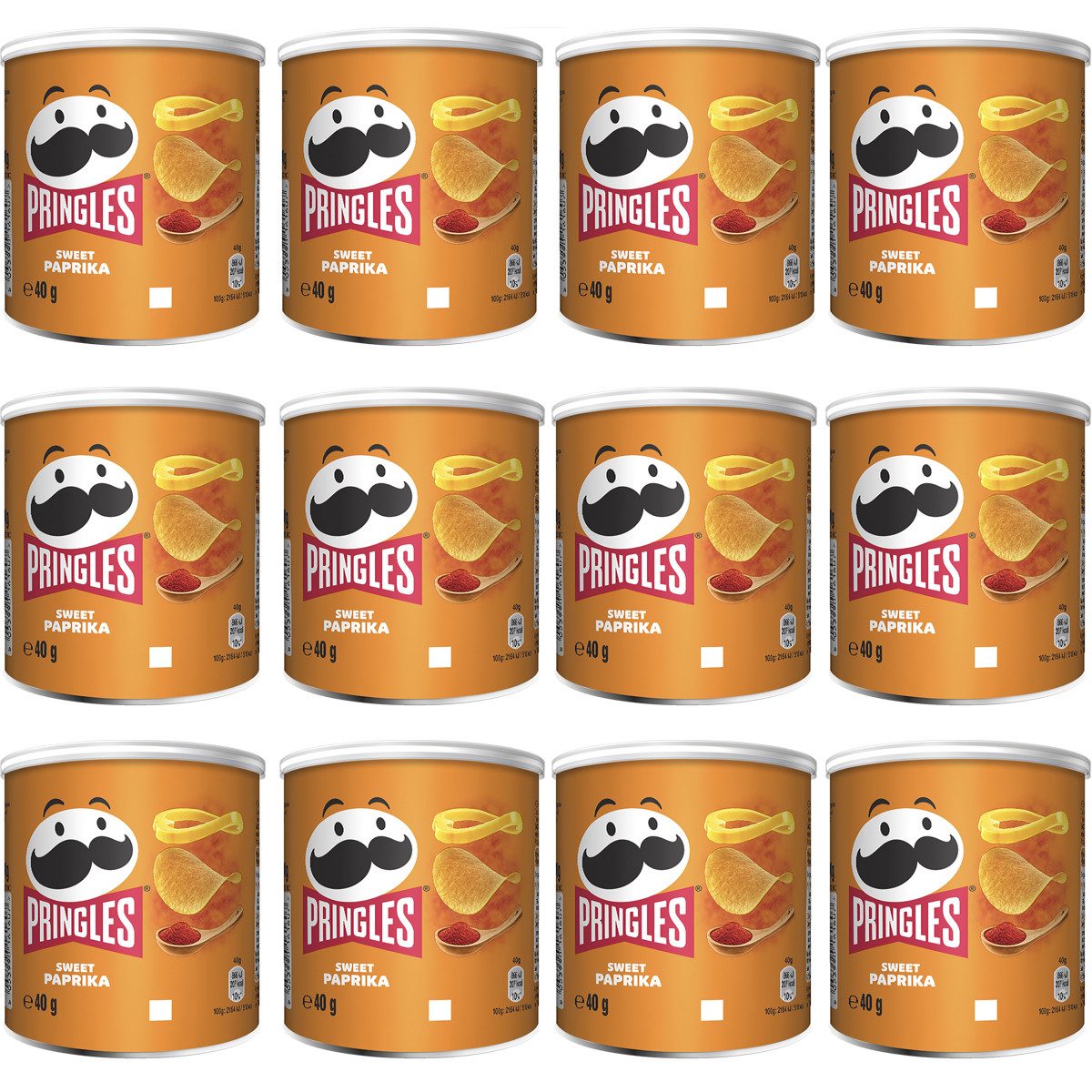Pringles Knabberei, Pringles Sweet Paprika Stapelchips süß und würzig 40g 12er Pack