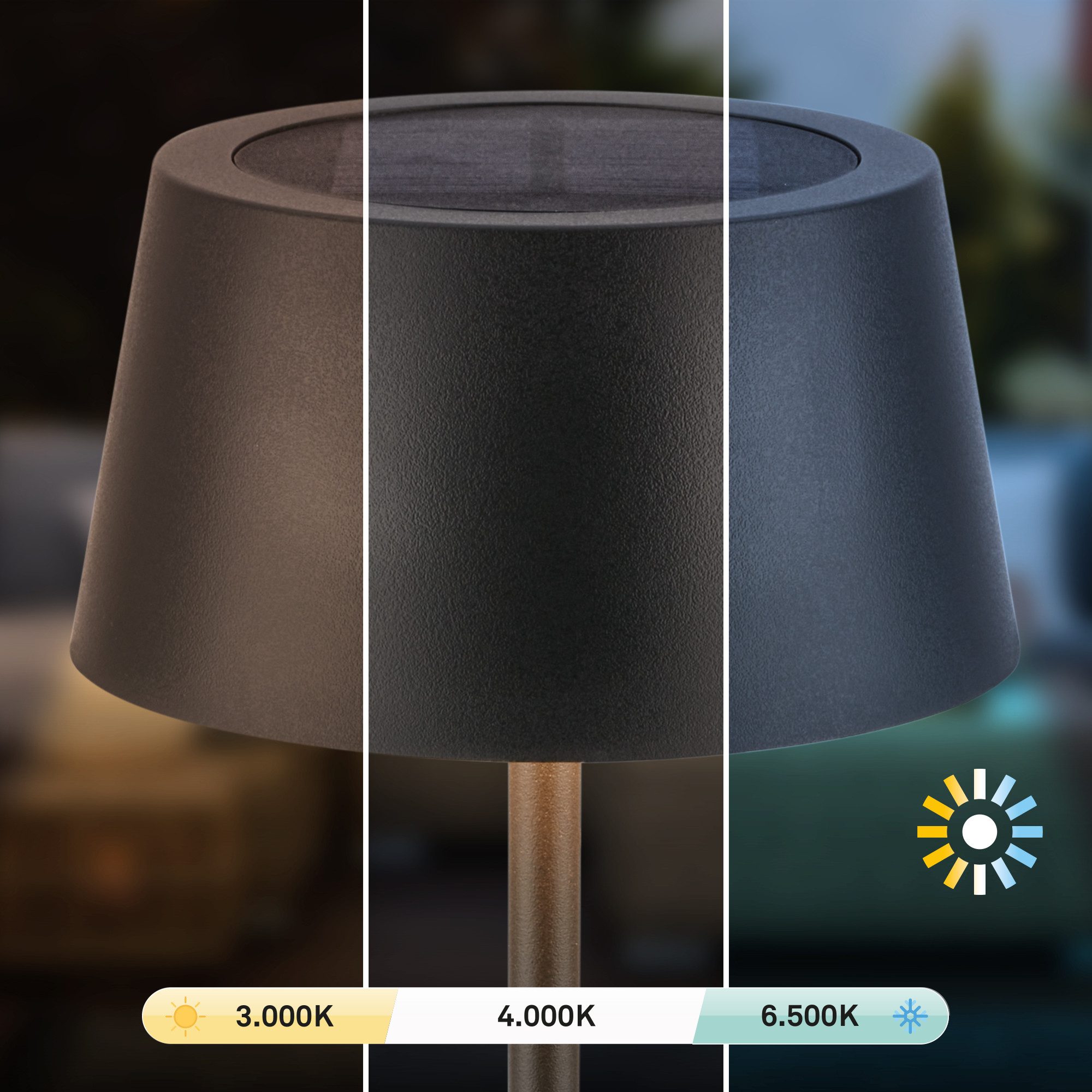 Briloner Leuchten LED Tischleuchte Solar Akku Awia kabellos Touch dimmbar USB-C, LED fest integriert, CCT, 11,5 x 32 cm Schwarz 2W Wohnzimmer Terrasse Indoor/Outdoor