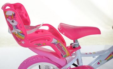 Dino Kinderfahrrad Unicorn Einhorn, 1 Gang, mit Stützrädern, Korb und Puppensitz