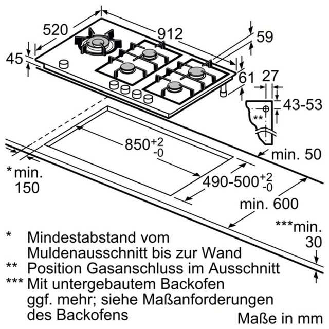 SIEMENS Gas-Kochfeld ER9A6SB70, Siemens iQ700, Gaskochfeld, 90 cm, Glaskeramik, Schwarz, Einbau