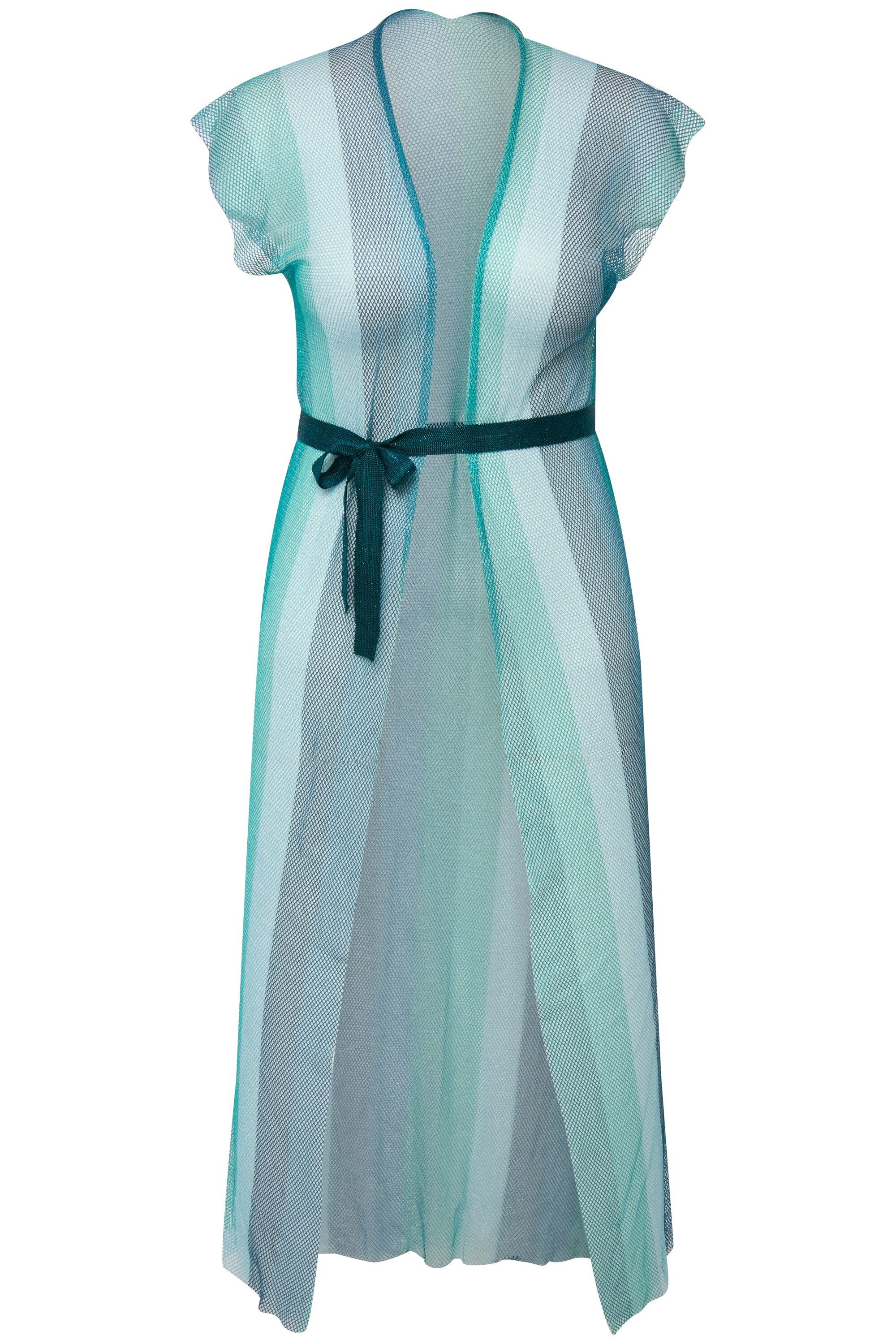 Ulla Popken Maxikleid Kaftan Glitzermesh Streifen offene Form Halbarm