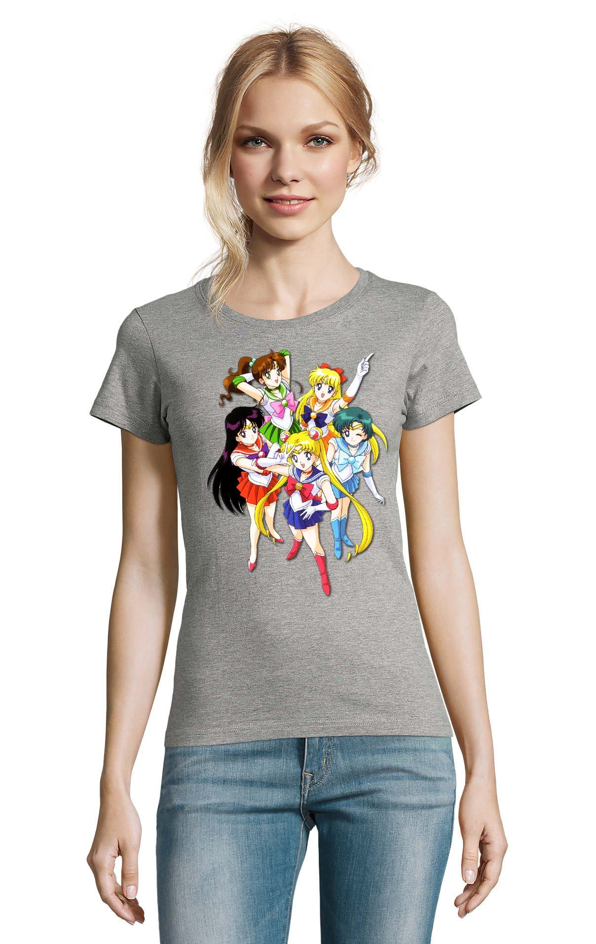 Blondie & Brownie T-Shirt Damen Fun Comic Sailor Moon and Friends Anime Manga Grau