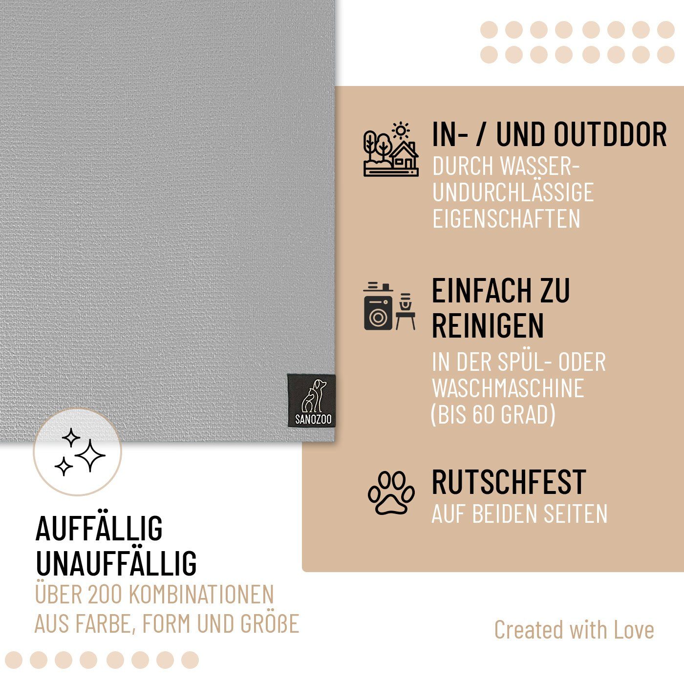 Sanozoo Napfunterlage Öko-Tex & Made in Germany, 2-St., für Hunde & Katzen in Eckig, Rund, Halbrund oder Eckrund