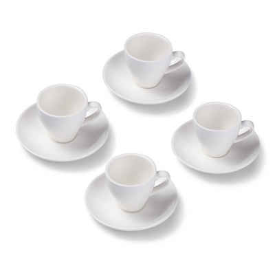 Terra Home Espressotasse extra dickwandiges Espressotassen-Set, Weiß matt 90 ml, Porzellan, Spülmaschinen und Mikrowellen geeignet 4er Set