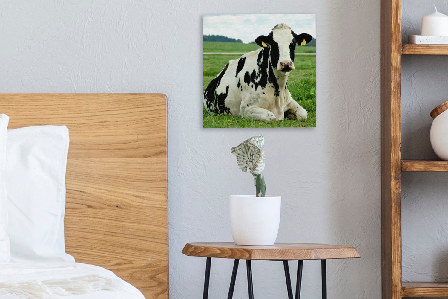 - Leinwandbild Gras St), Schlafzimmer - Leinwand für Berg, Bilder OneMillionCanvasses® Kuh (1 Wohnzimmer - Tiere