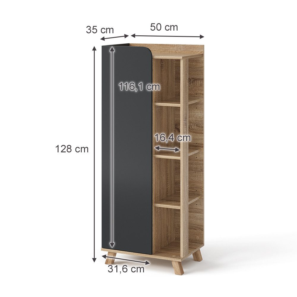 Vicco Midischrank Karen, Sonoma/Anthrazit, 50 x 128 cm mit Tür und offenen Fächern (1-St)