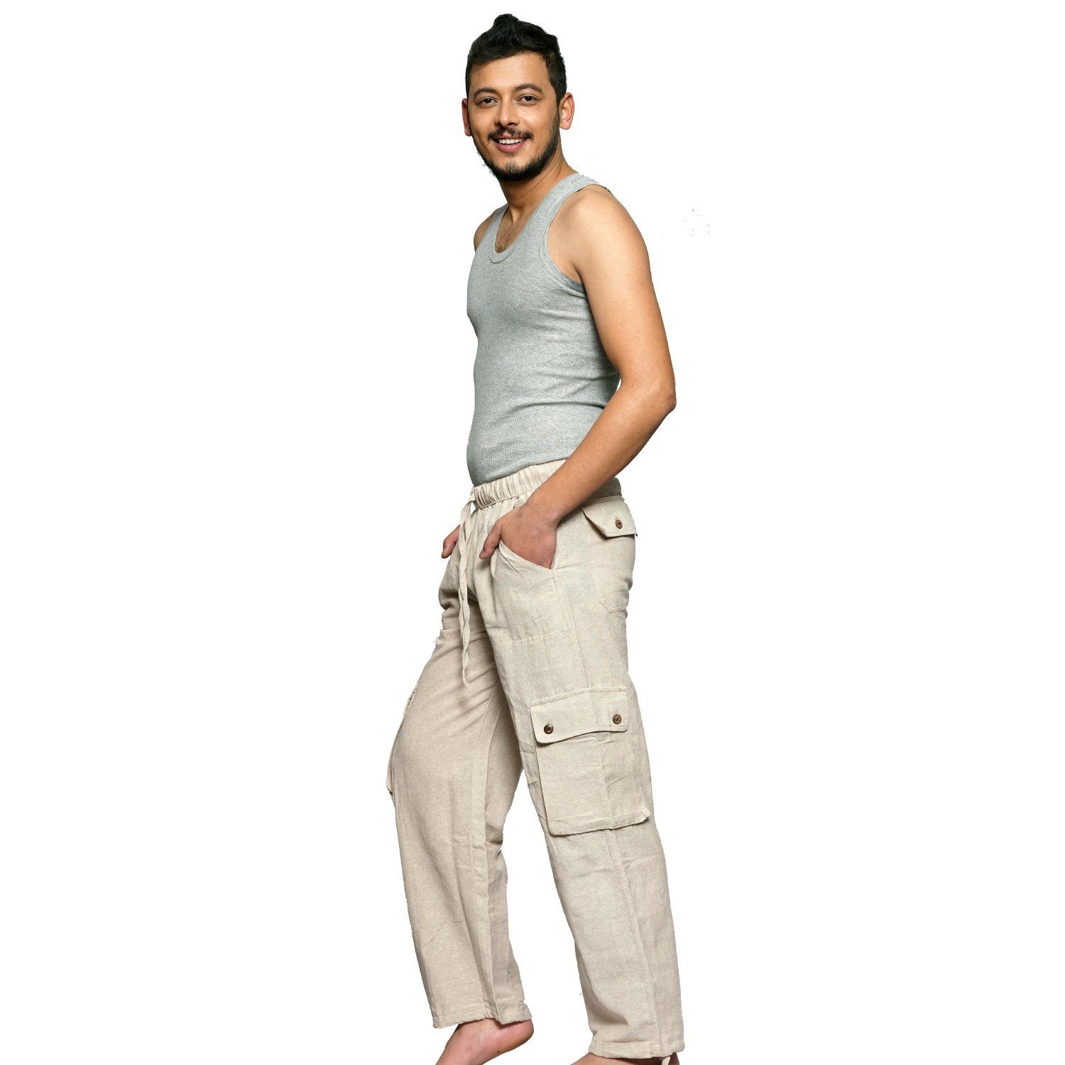 SIMANDRA Haremshose Cargohose aus Baumwolle (1-tlg) im Cargo-Stil mit Gummibund & vielen Taschen geradem Bein