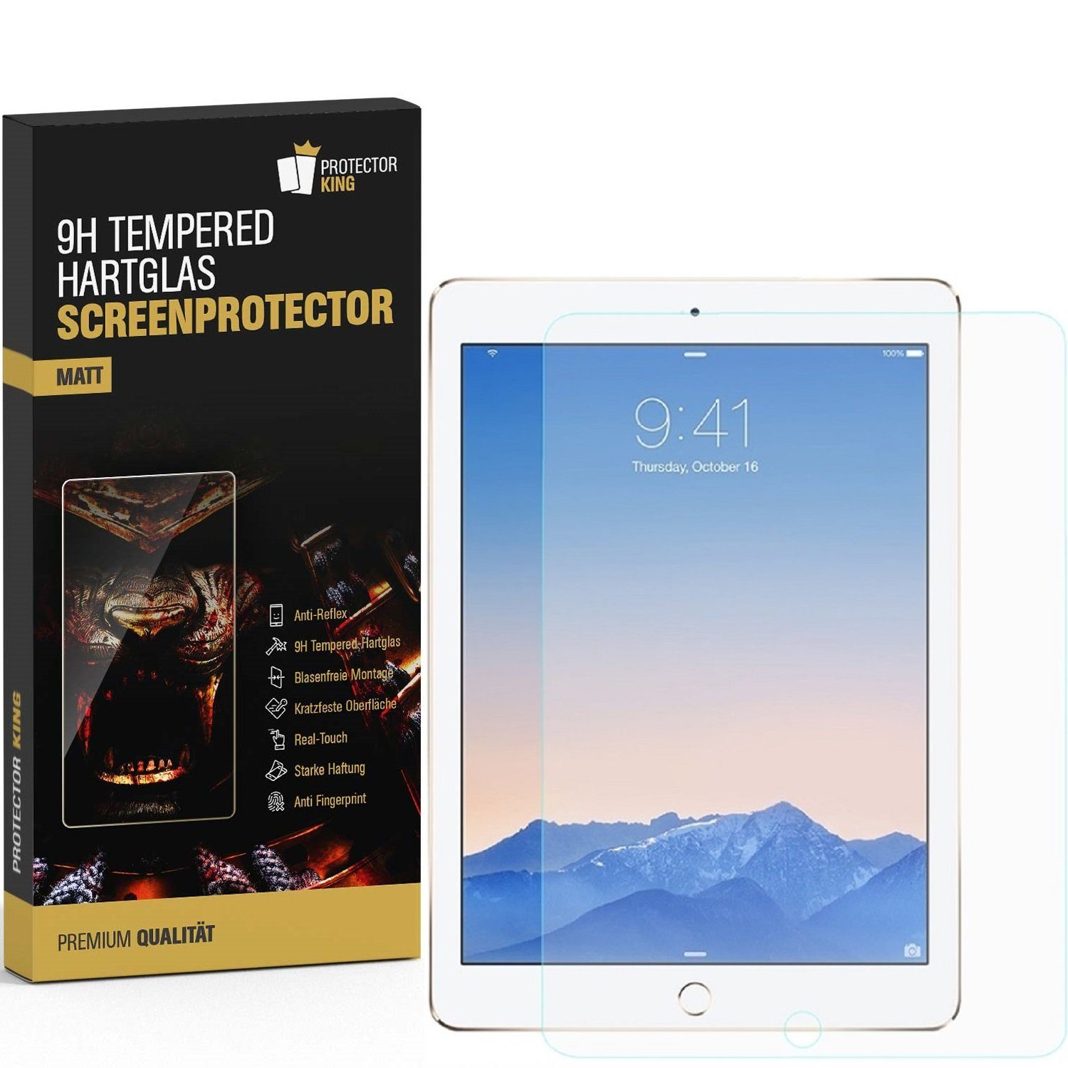 Protectorking Schutzfolie 6x 9H Panzerglas für iPad Air 9.7 Displayschutz, (6-Stück, 1-Set), Hochwertiger und passgenauer FULL COVER 9H Tempred Panzerglas. Matt ANTI-REFLEX entspiegelt