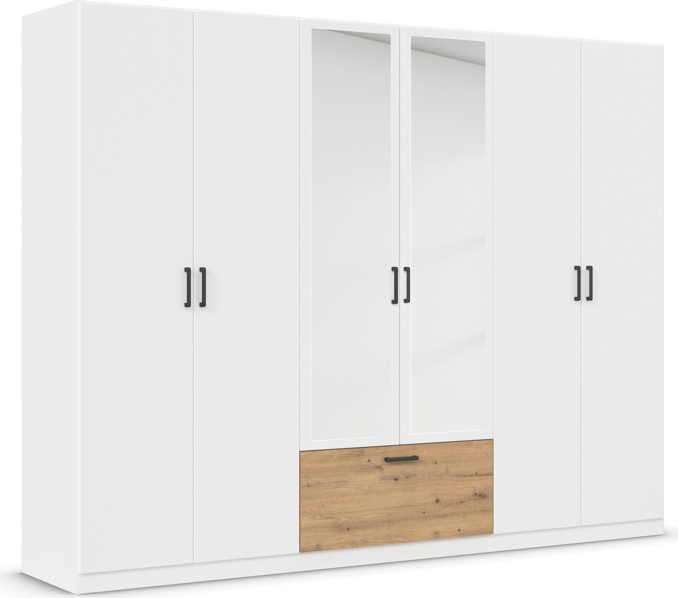 rauch Drehtürenschrank Kleiderschrank Schrank Garderobe Wäscheschrank BARI mit Spiegel mit Schubasten mittig, moderner Griff in Graumetallic MADE IN GERMANY