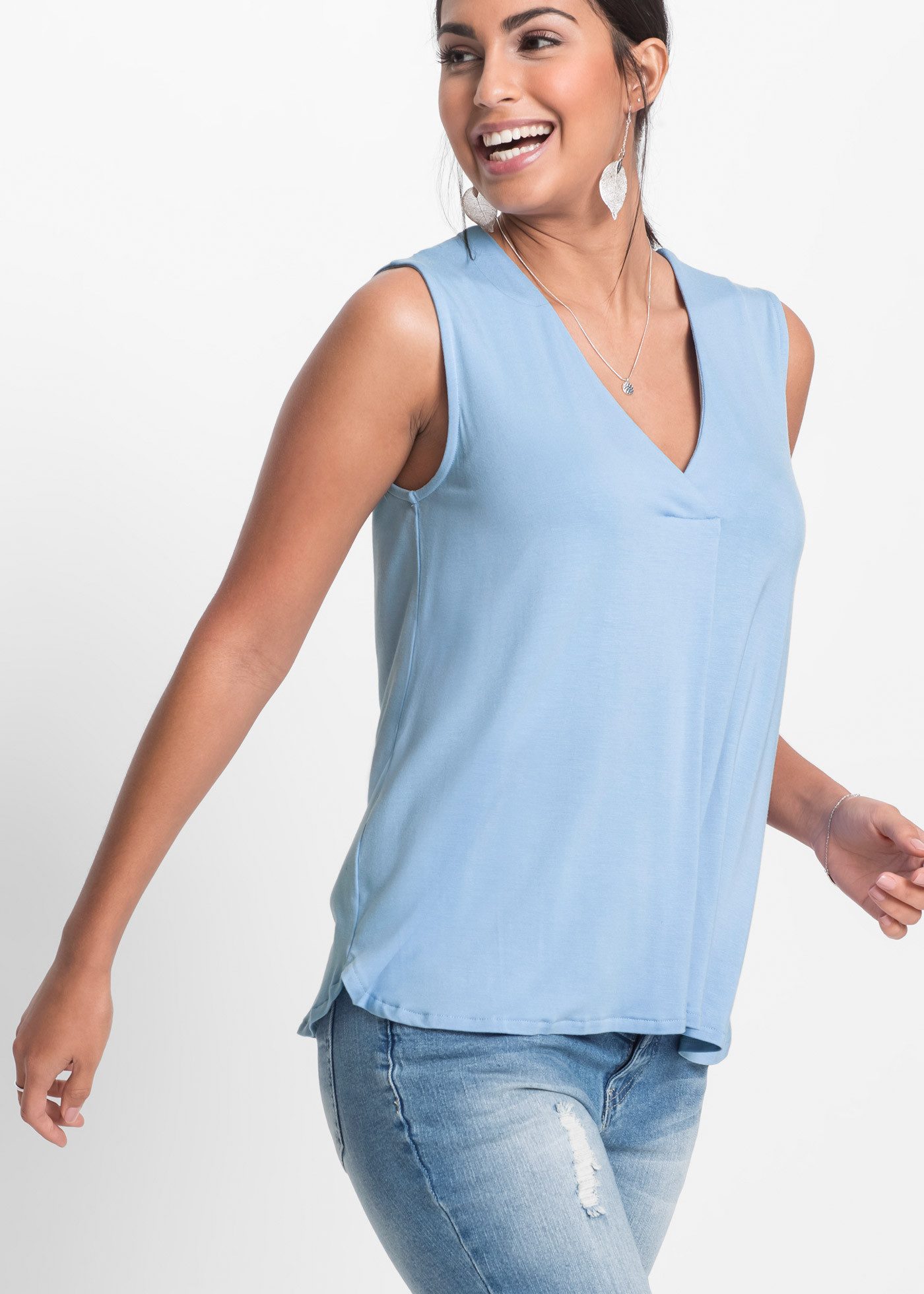 bonprix Shirttop bequeme Passform, aus Viskose-Mix, V-Ausschnitt