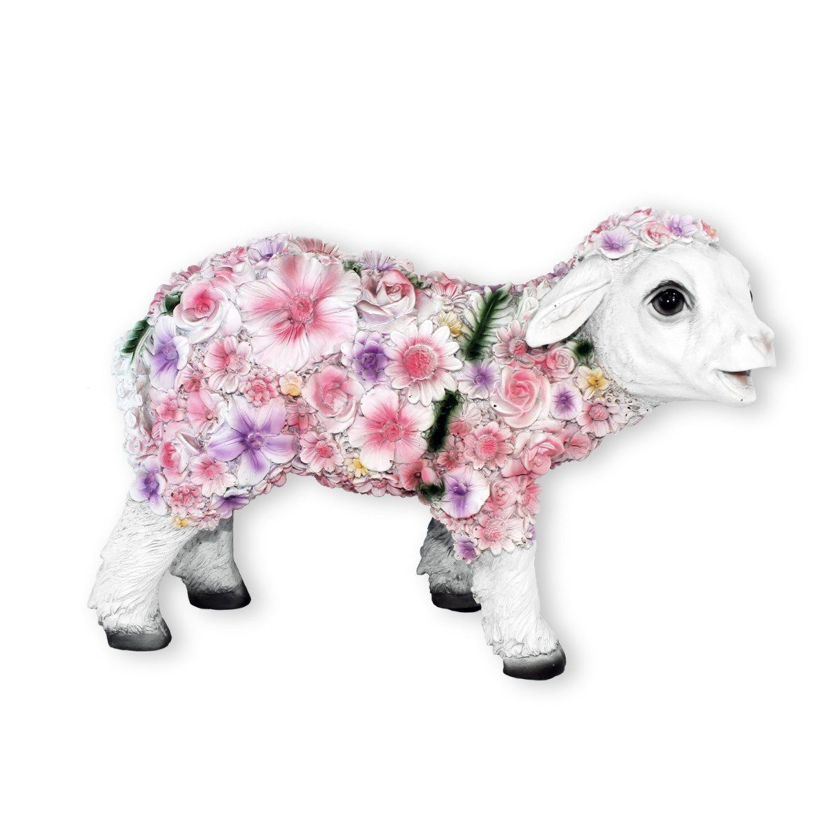 colourliving Tierfigur Lamm Lämmchen, Detailreich Figur Wetterfest, stehend Blumenlamm Deko Extrem Handbemalt
