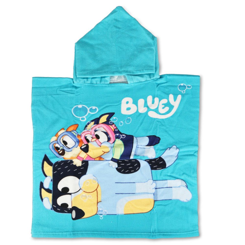 Bluey Badeponcho Bluey und Bingo Kinder Mikrofaser Poncho mit Kapuze 55x110 cm, Polyester, Kapuze