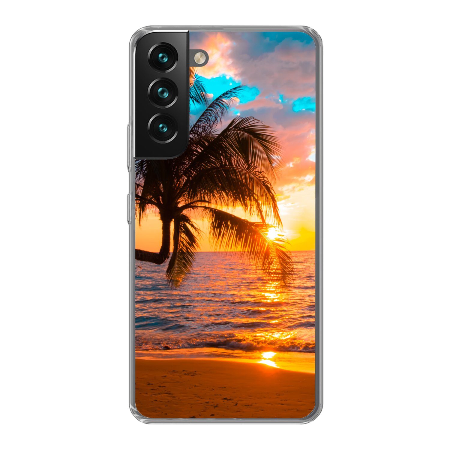 MuchoWow Handyhülle für Samsung Galaxy S22 Plus Palme - Sonnenuntergang - Horizont - Stran, Phone Case, Silikon, Schutzhülle Dünn