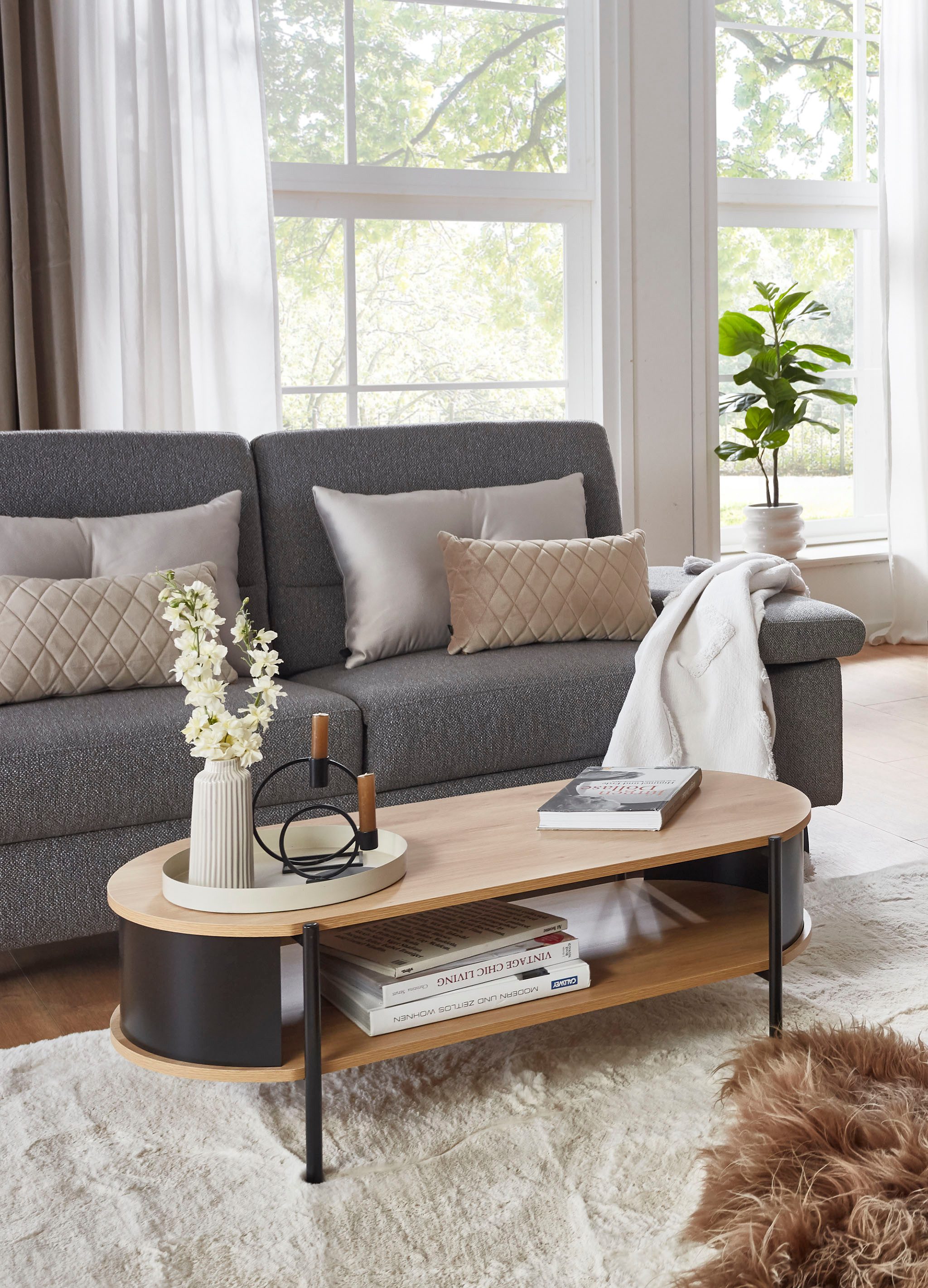HAKU Couchtisch Sofatisch, Wohnzimmertisch (1-St), oval - aus MDF Braun B/T/H 100/54/37 cm