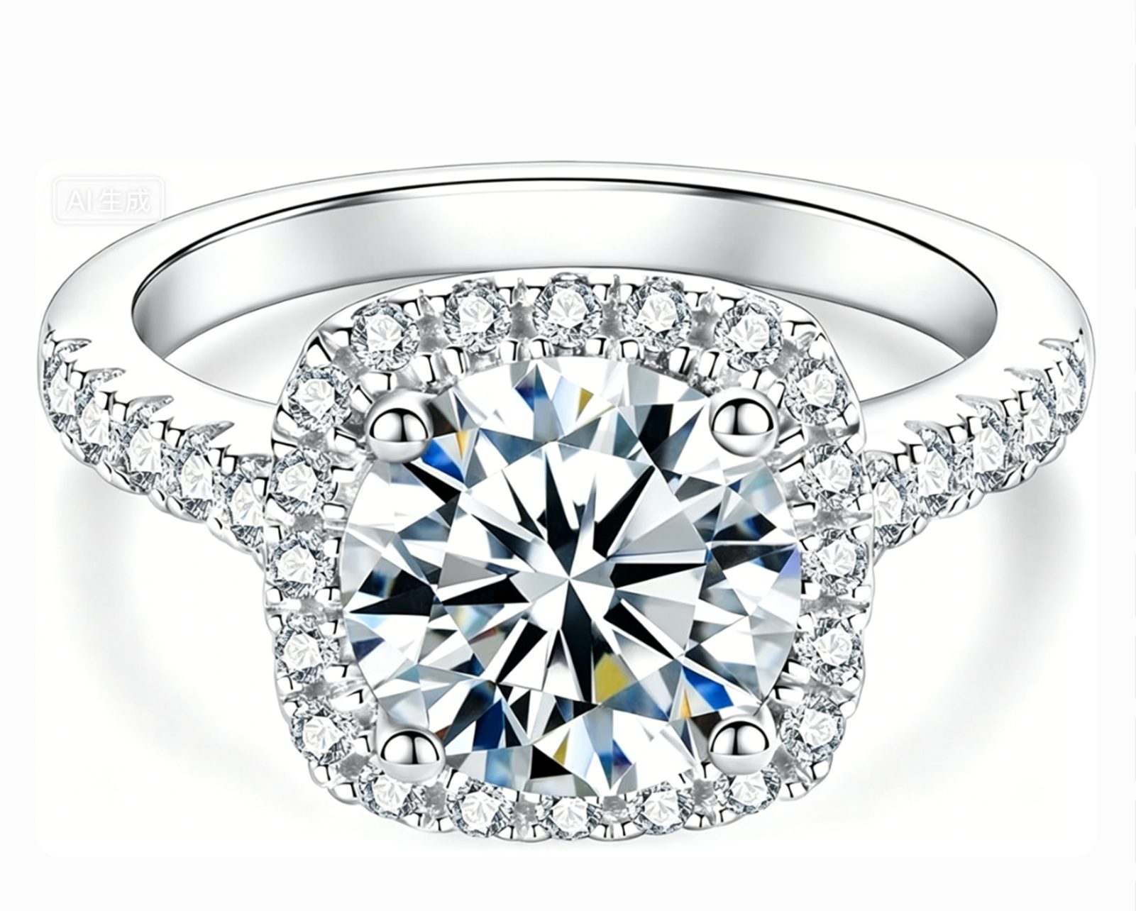 Jumpeak Diamantring Kissenförmiger Halo-Ring, Damen-Diamantring, 3 Karat, D VS1, Ehering, Verlobungsgeschenk, Geschenk zum Jahrestag, 585er Gold