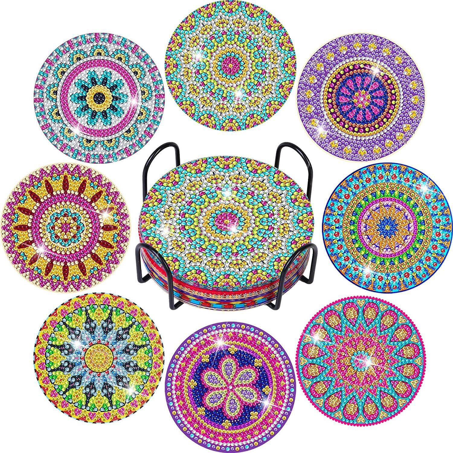 CLTYQ Getränkeuntersetzer 8 STK Diamond Painting Untersetzer mit Halter, 8-tlg., 8-tlg., DIY Untersetzer Rund Boho Stil