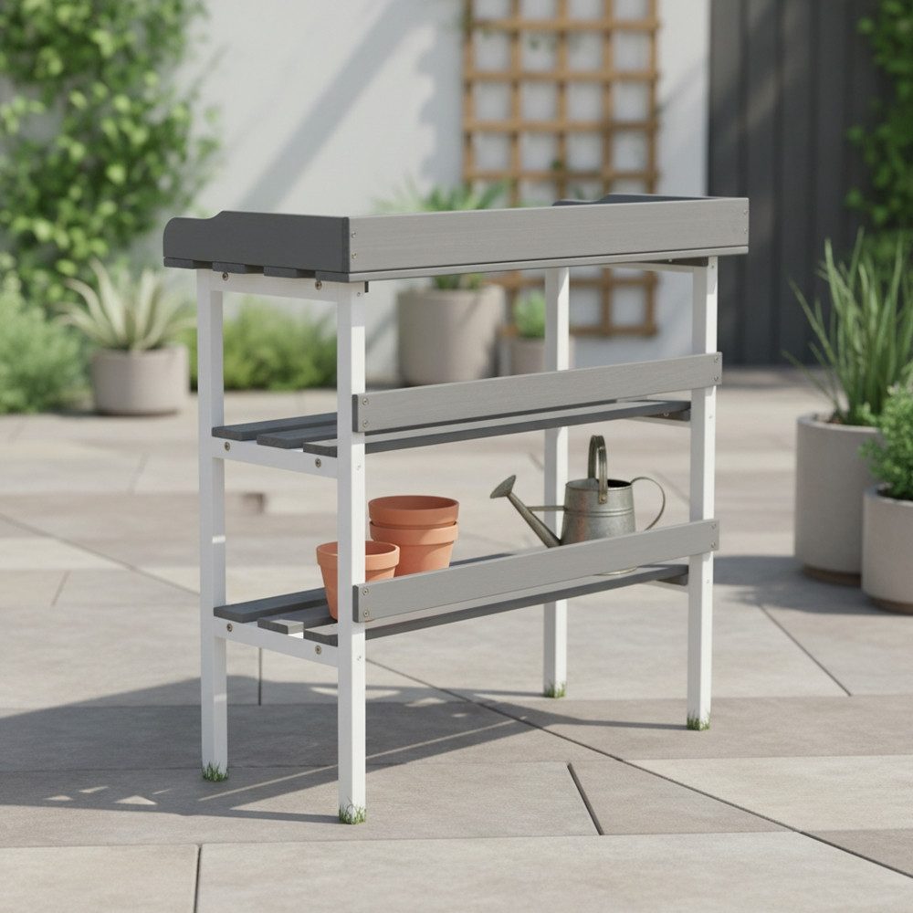 Mucola Pflanztisch Gartentisch Gärtnertisch mit Ablage Gartenarbeitstisch Beistelltisch (drei seitliche HAken ermöglichen das griffbereite Aufhängen von Werkzeu – Bild 4 von 5
