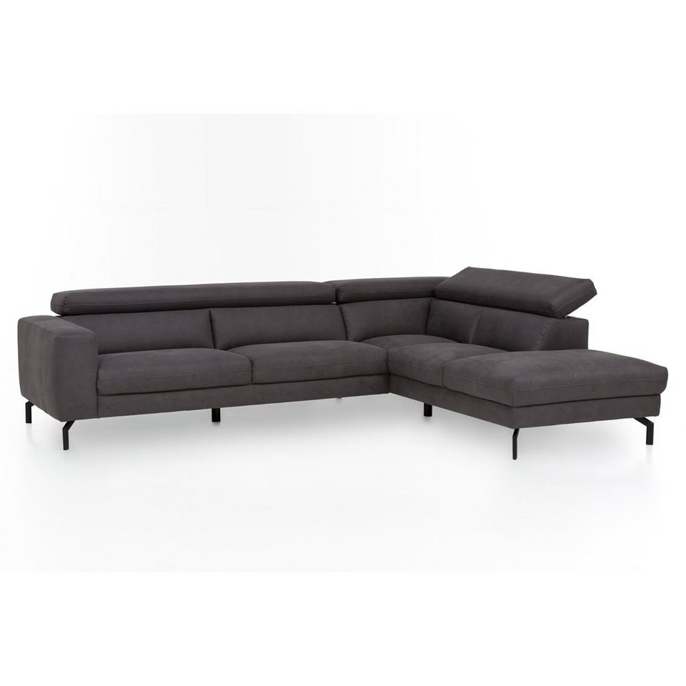 Lomadox Sofa CASSINO-155, L-Form, verstellbares Kopfteil, Vintageoptik  dunkelgrau