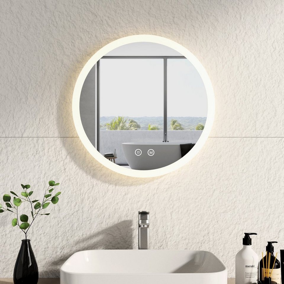 emke badspiegel badspiegel rund mit beleuchtung badezimmerspiegel,  beschlagfrei, memory-funktion, 3 lichtfarben einstellbar, ip44