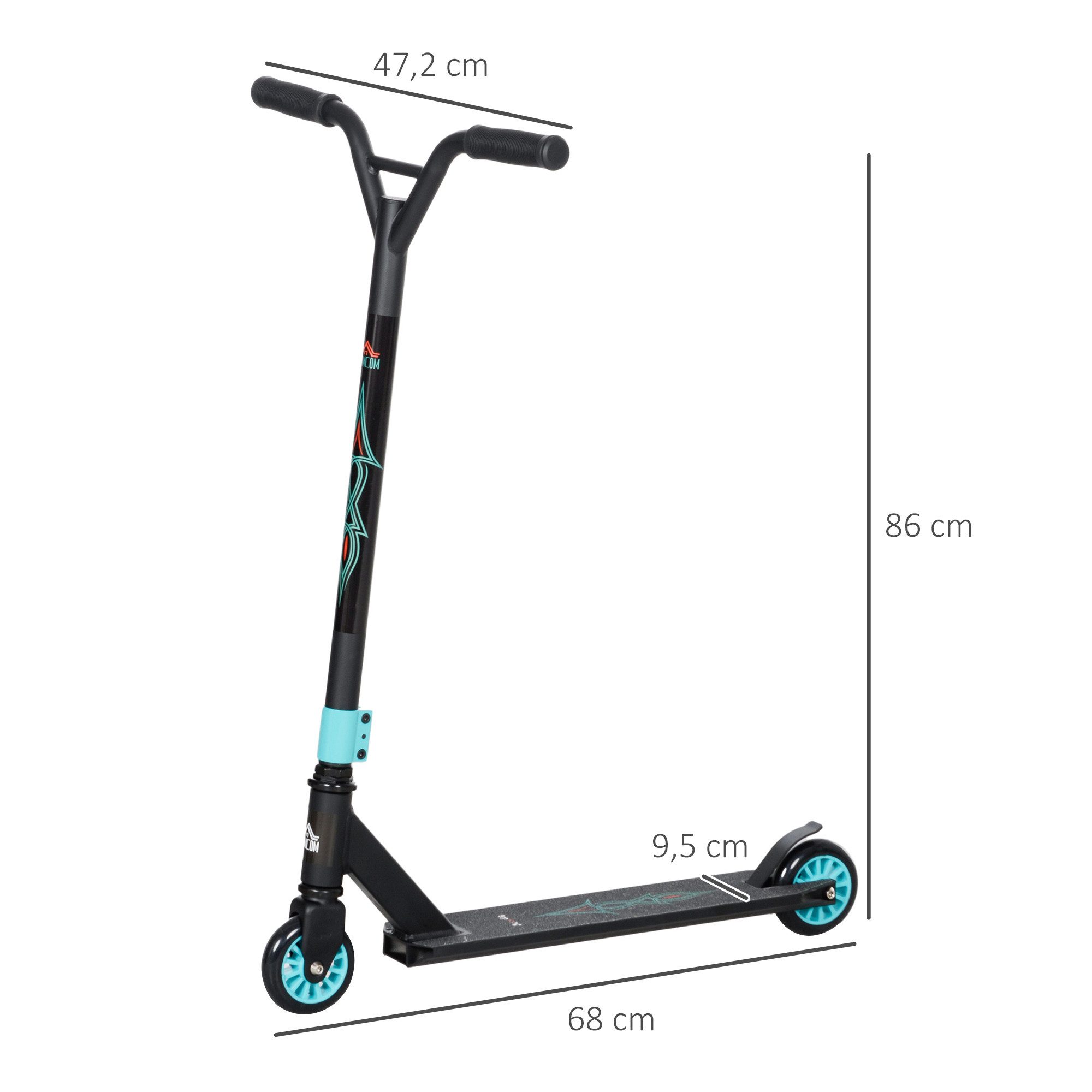 HOMCOM Stuntscooter Stunt Scooter, Tretroller, 360° Lenkung, bis 100kg, ab 14 Jahre, 0 km/h, (Roller, 1 tlg., Stuntroller), Alu, Grün 68 x 47,2 x 86 cm