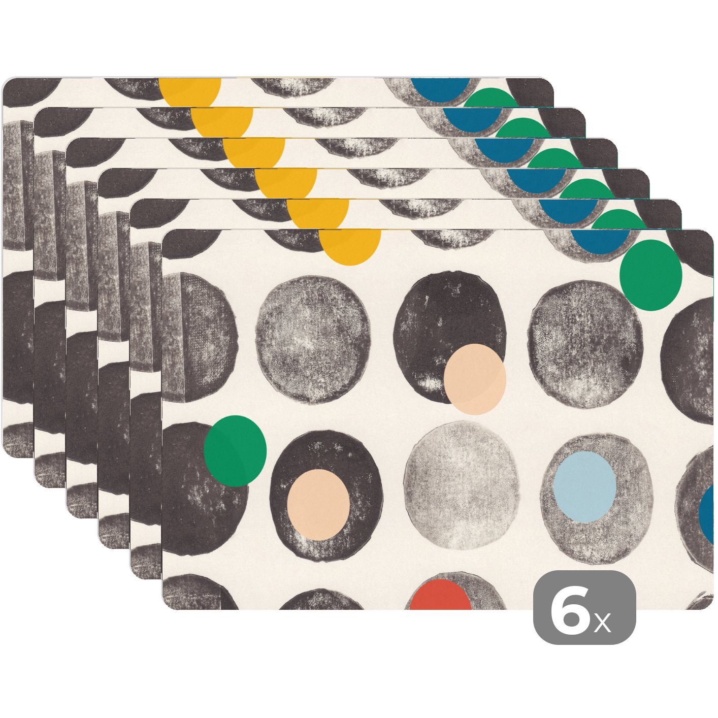 Platzset, Farben - Abstrakt - Platzset, Kreise Pastell, Platzdecken, (6-St), Tischmatten, Schmutzabweisend - MuchoWow, Platzmatte