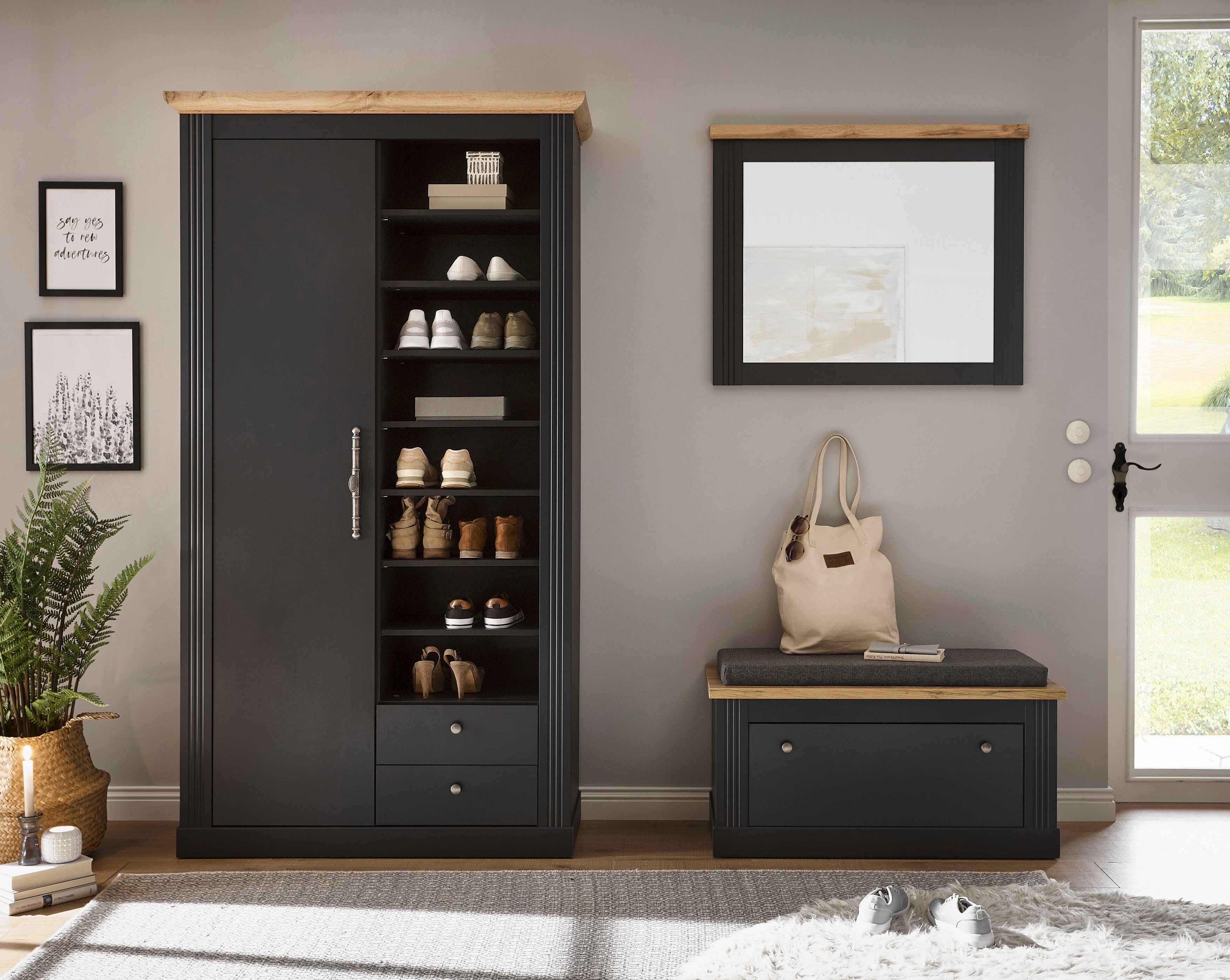 OTTO home Garderoben-Set WESTMINSTER, (3-St., Schuhbank, Spiegel, Garderobenschrank), im romantischen Landhausstil