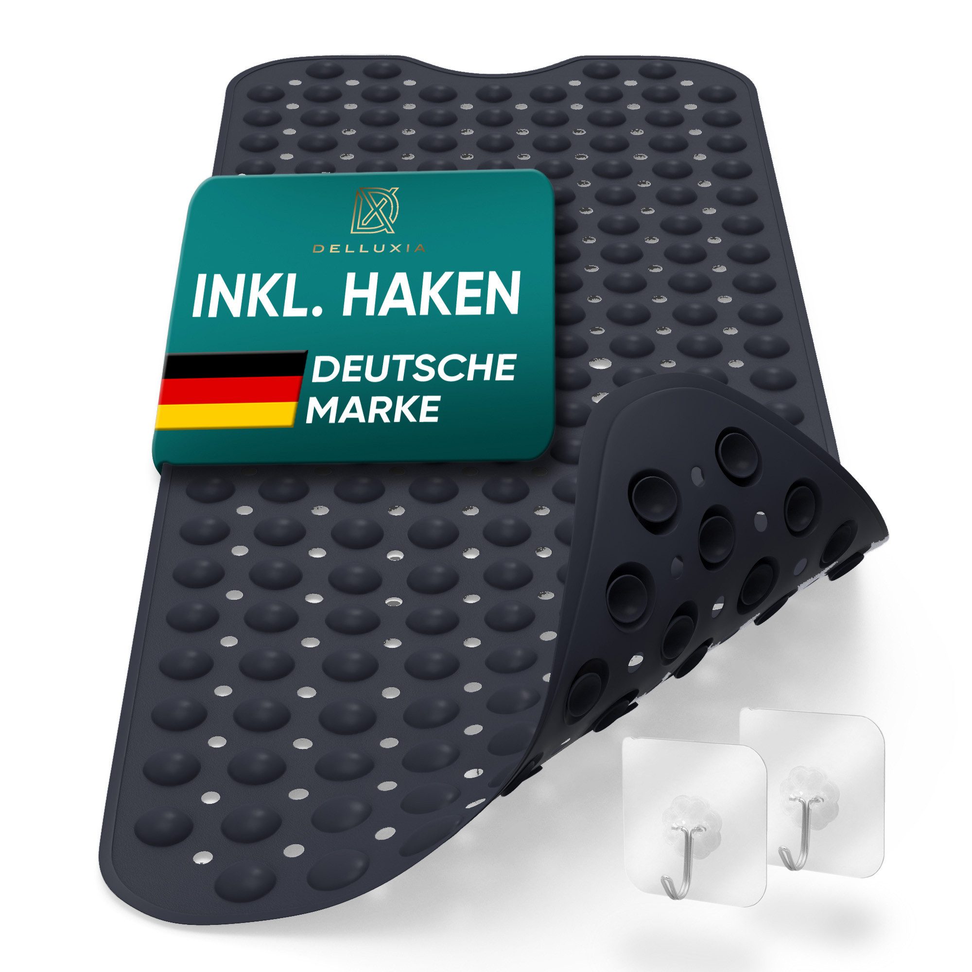 Delluxia Wanneneinlage Badewannenmatte rutschfest für Kinder & Erwachsene, B: 40 cm, L: 100 cm, inkl. Aufhängung, geruchsfrei, schimmelfrei, ohne Weichmacher