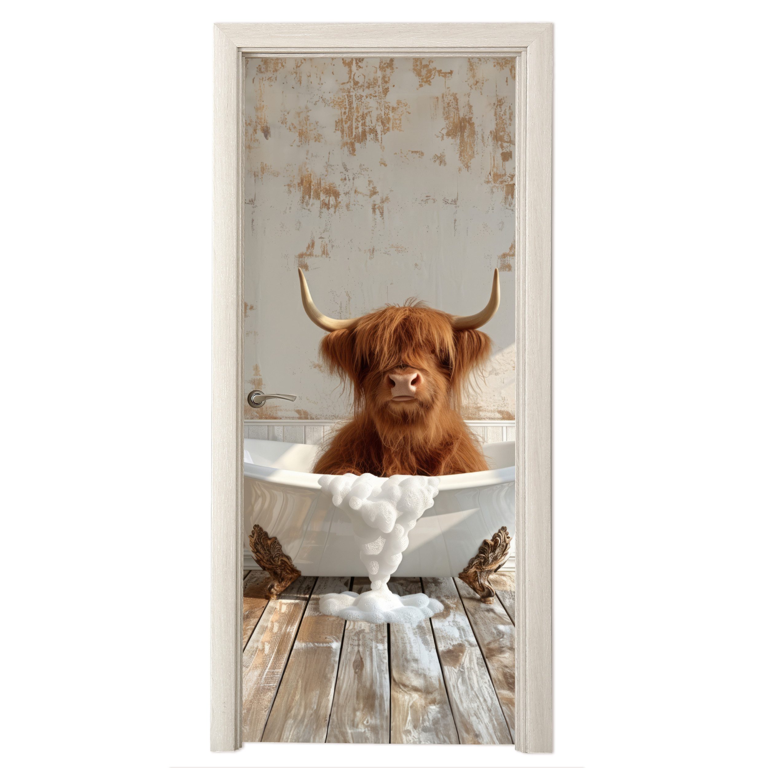 MuchoWow Türtapete Schottischer Highlander - Badewanne - Vintage - Kuh, Mat günstig online kaufen