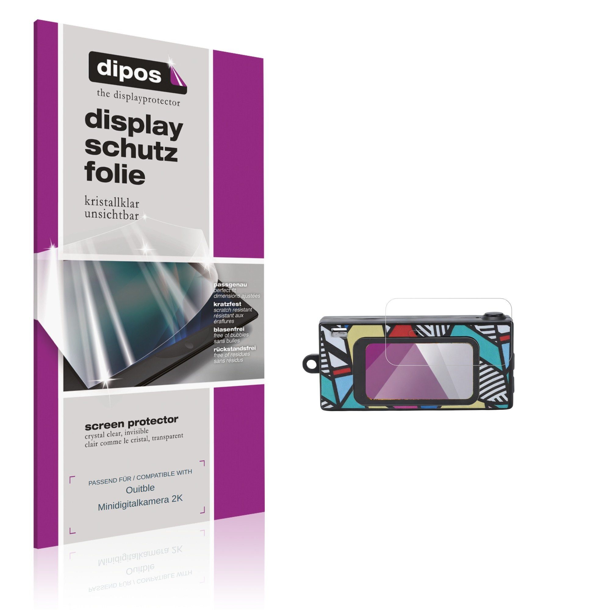 dipos Displayschutzfolie Schutzfolie für Ouitble Minidigitalkamera 2K, 4 Stück, Displayschutz Schutz Folie Made in Germany