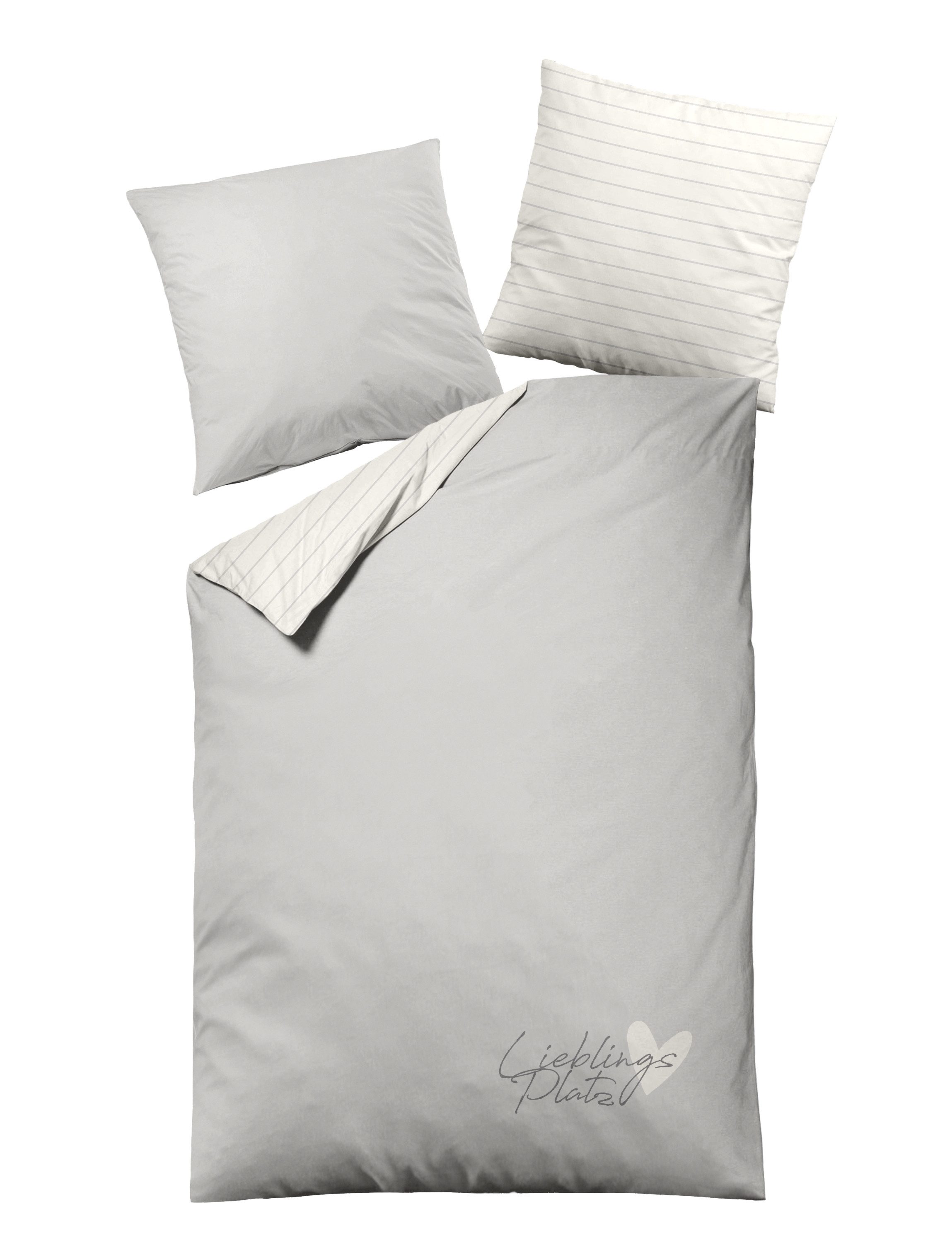 Dormisette Bettwäsche DORMISETTE Bettwäsche LIEBLINGSPLATZ BL 135x200 cm grau Bettbezug