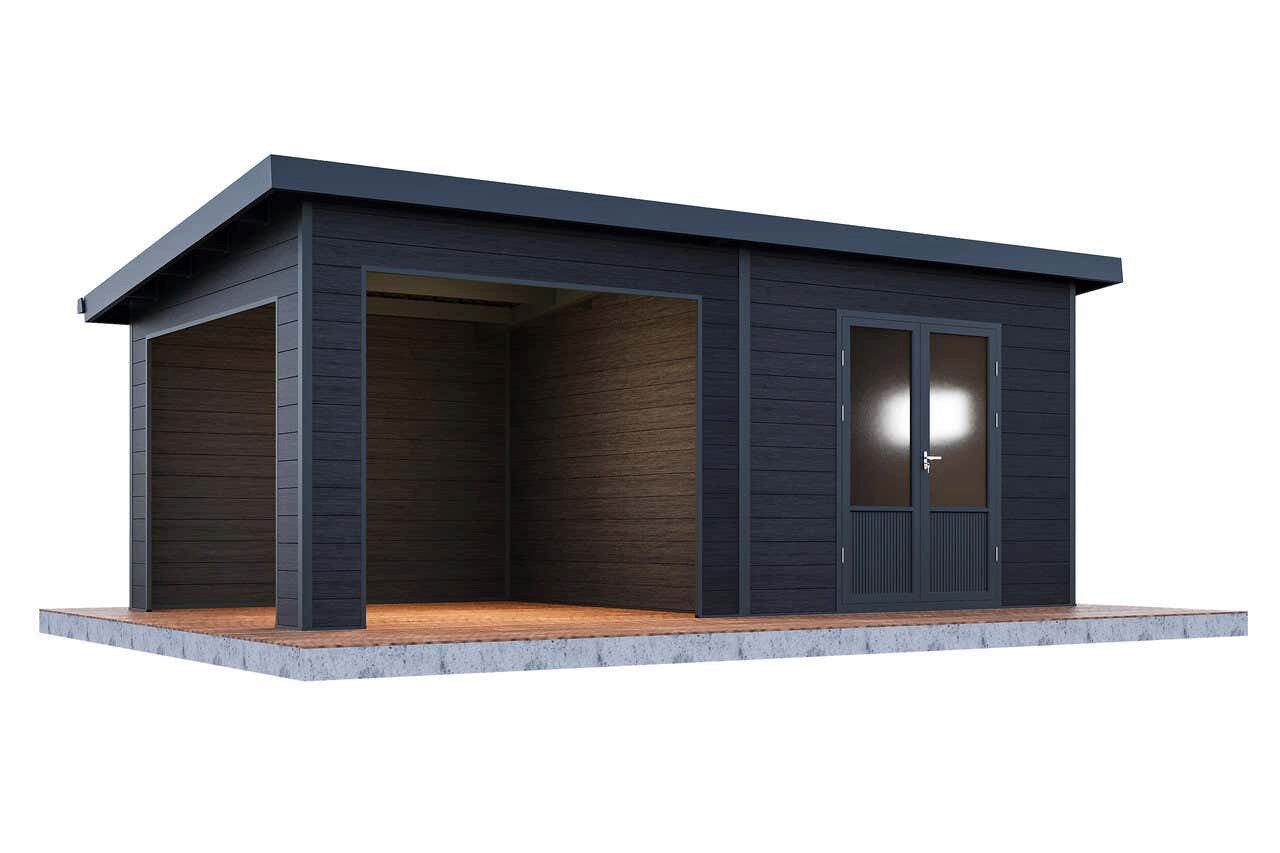 Finnhaus Wolff Gerätehaus Holz WPC Tona 6030 28 Anthrazit, BxT: 654x340 cm, in Naturbelassen mit 28mm Wandstärke