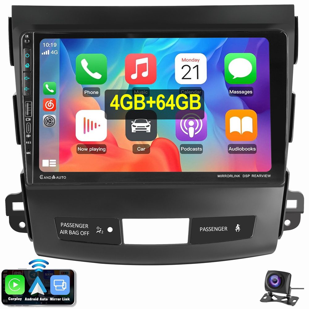 ESSGOO Für Mitsubishi Outlander II, C-Crosser, Peugeot 4007 Doppelknopf USB Autoradio (RDS, Digitalradio (DAB), FM, AM, Carplay Android Auto GPS Navi WIFI BT)