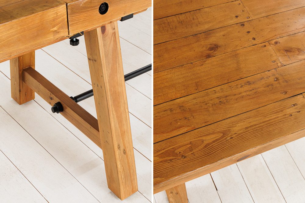 riess-ambiente Esstisch FINCA 165-240cm vintage braun - recyceltes Pinienholz, 2 Ansteckplatte (Einzelartikel, 1-St), Industrial Design mit Querstrebe – ideal f – Bild 5 von 5