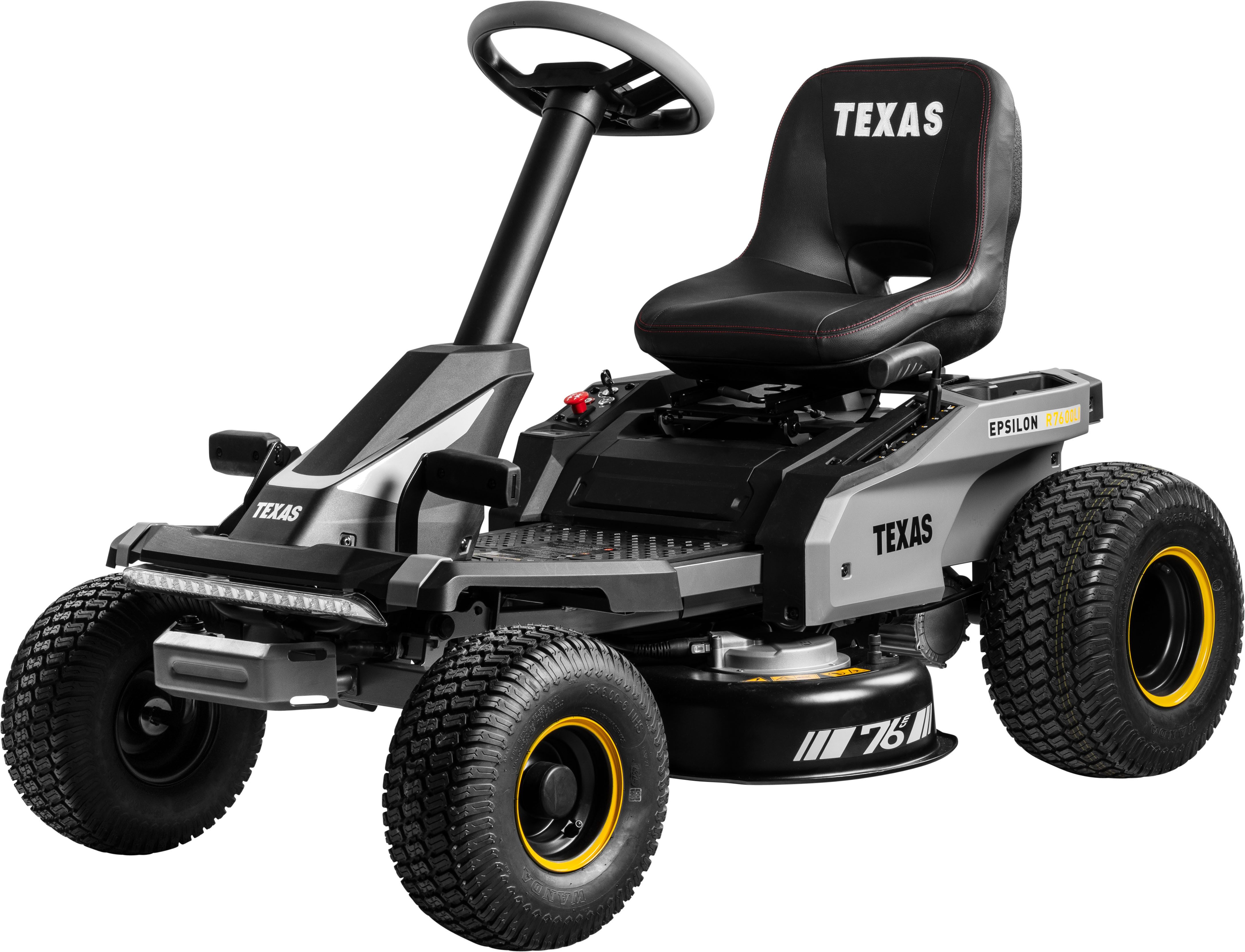 Texas Akku-Rasentraktor Epsilon R7600Li, 76 cm Schnittbreite, inkl. Ladegerät, Mulchstopfen und Seitenauswurf, 72 V Akku, 7 Schnitthöhen