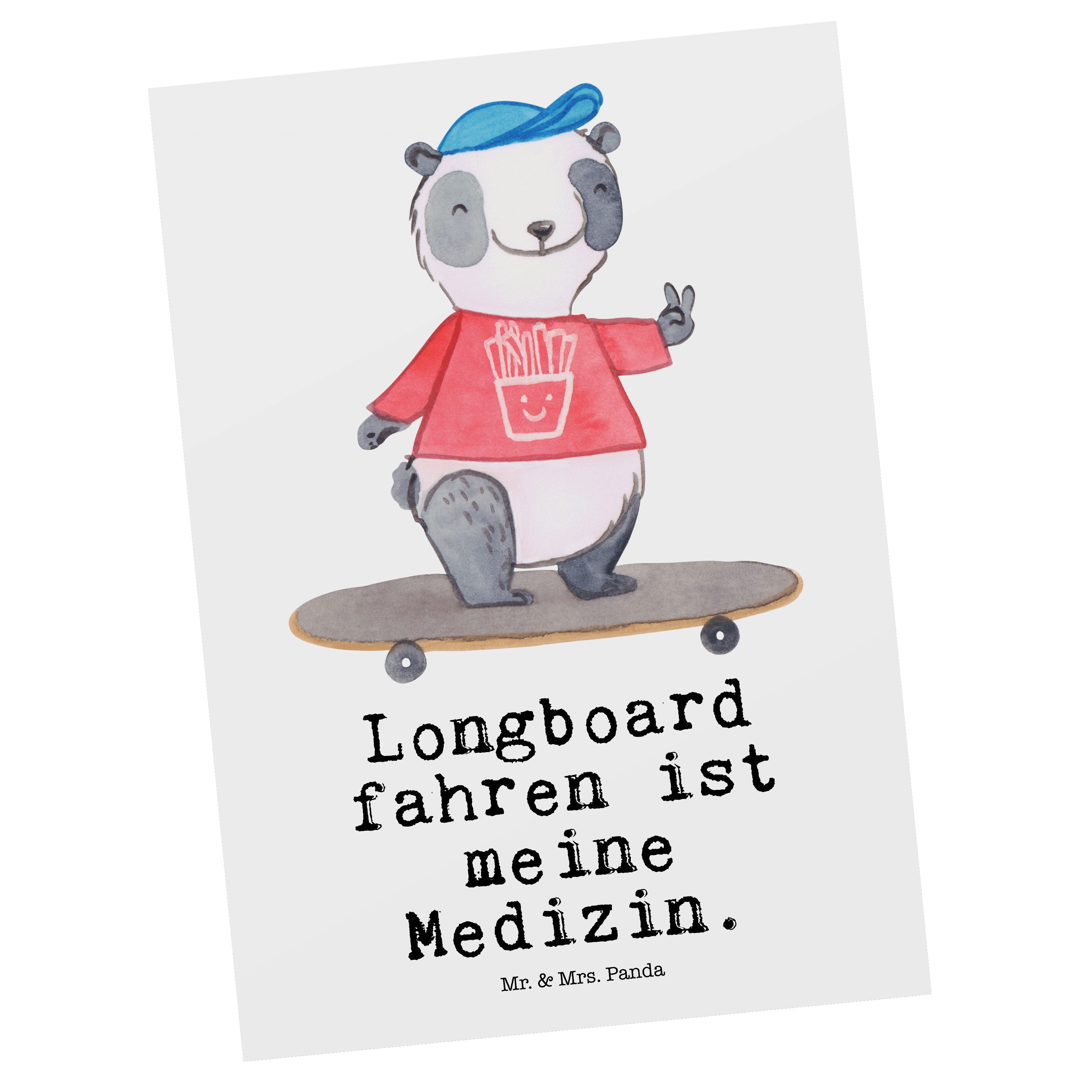 Mr. & Mrs. Panda Postkarte Panda Longboard fahren Medizin - Weiß - Geschenk, Longboardfahren, Ei